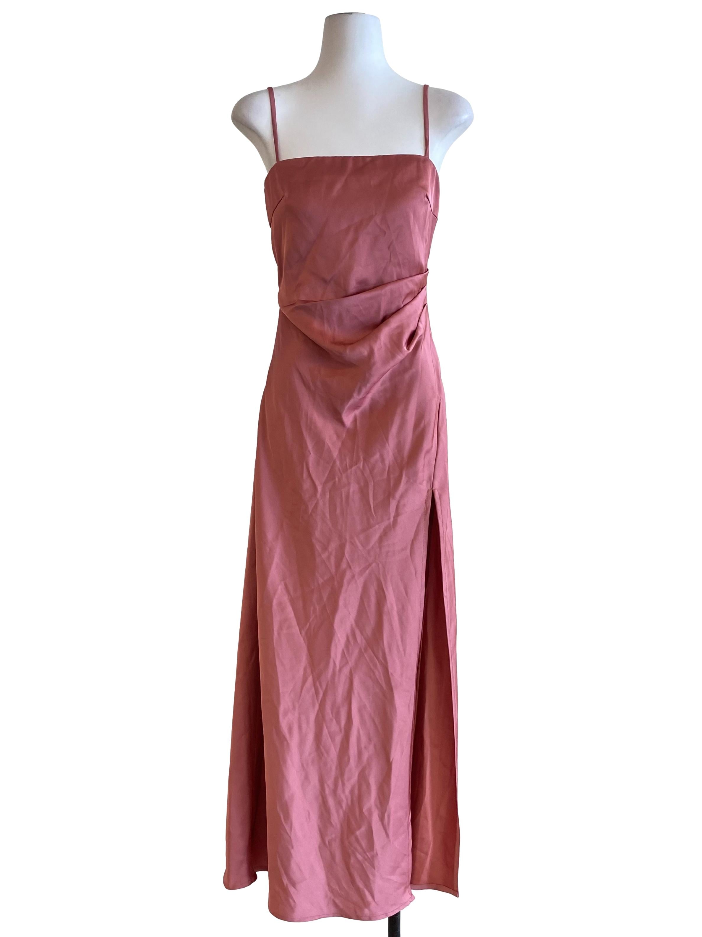 Strawberry Pink Satin Maxi Dress