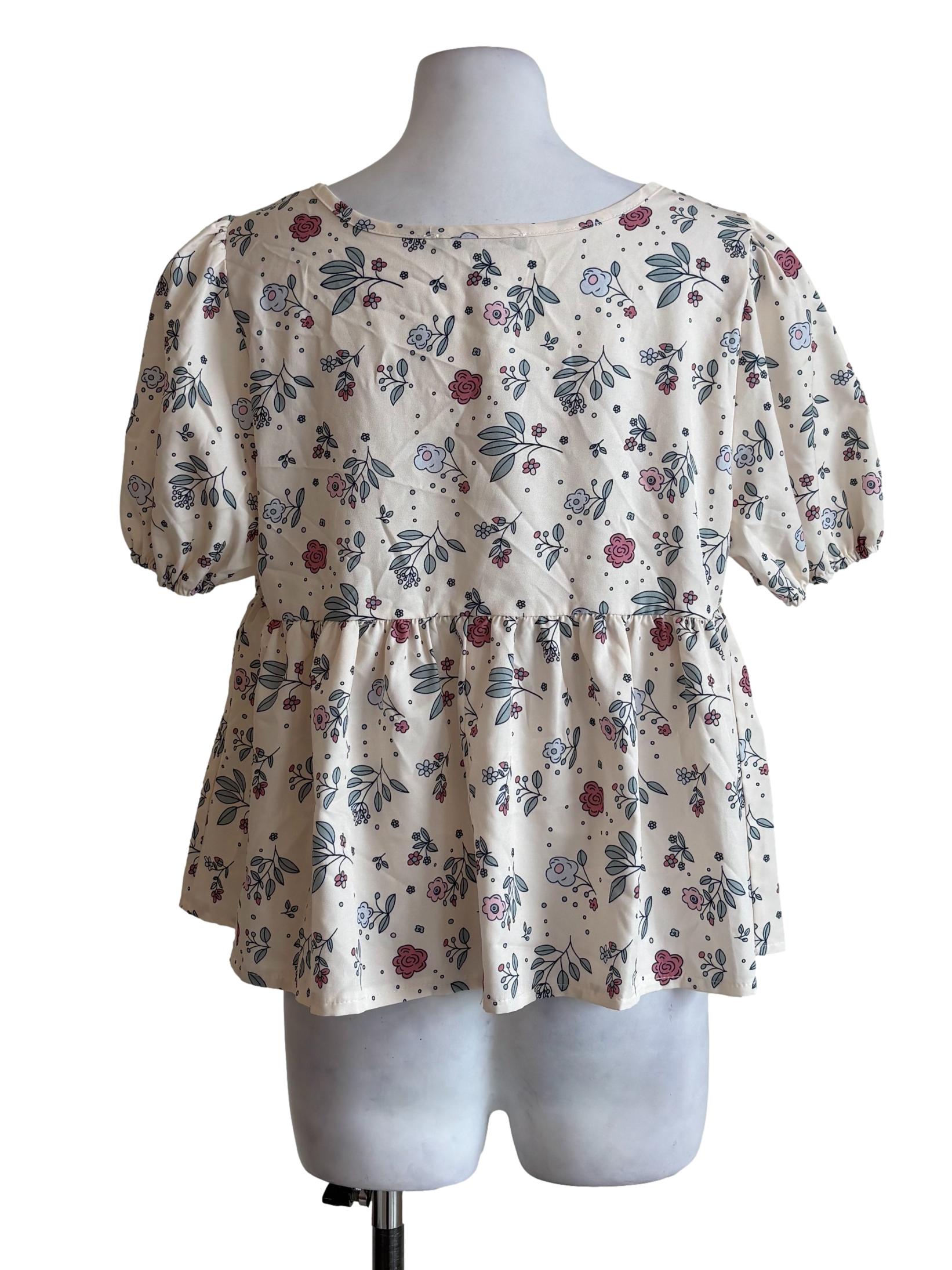 Cream Floral Peplum Top