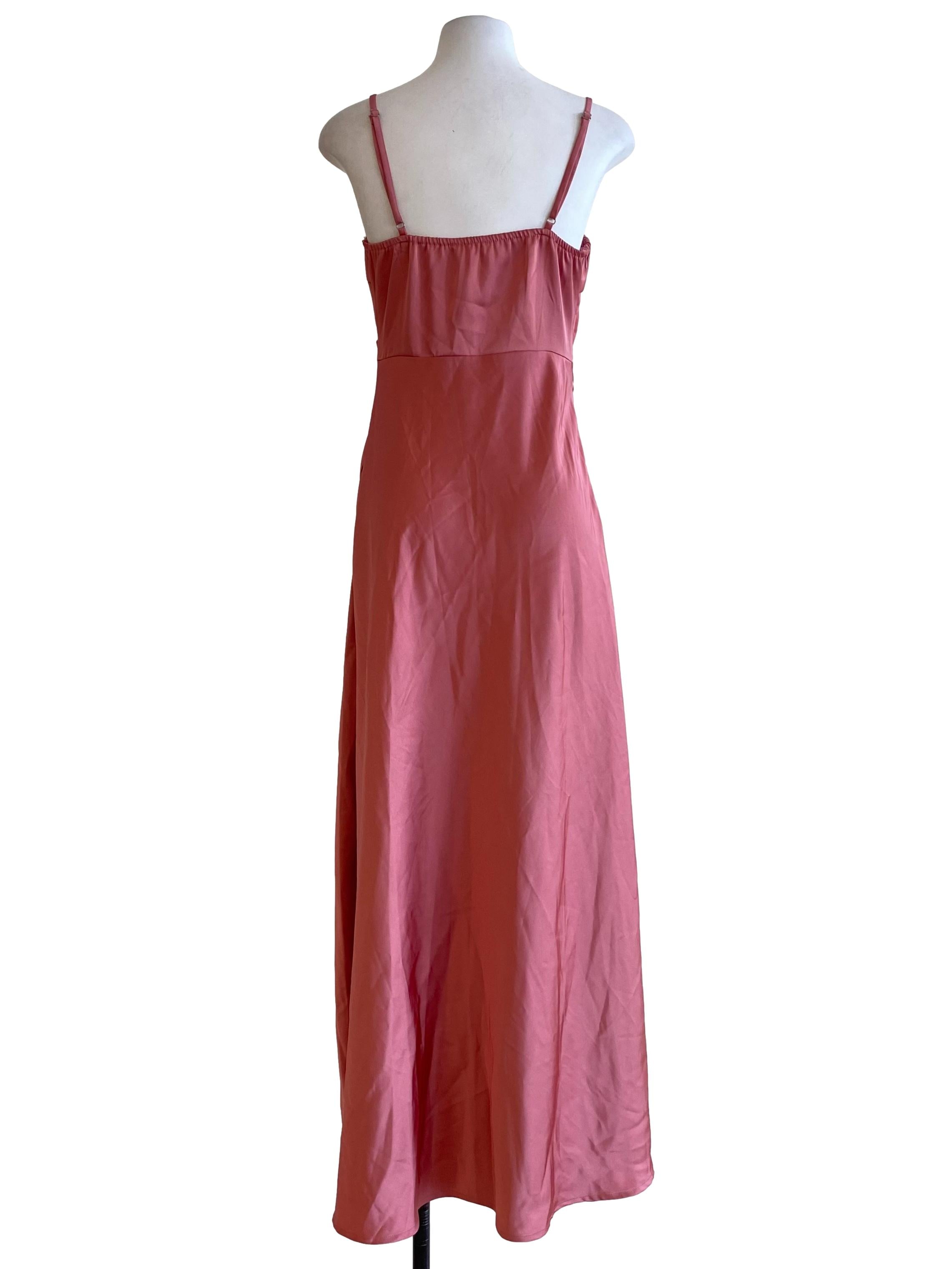 Strawberry Pink Satin Maxi Dress