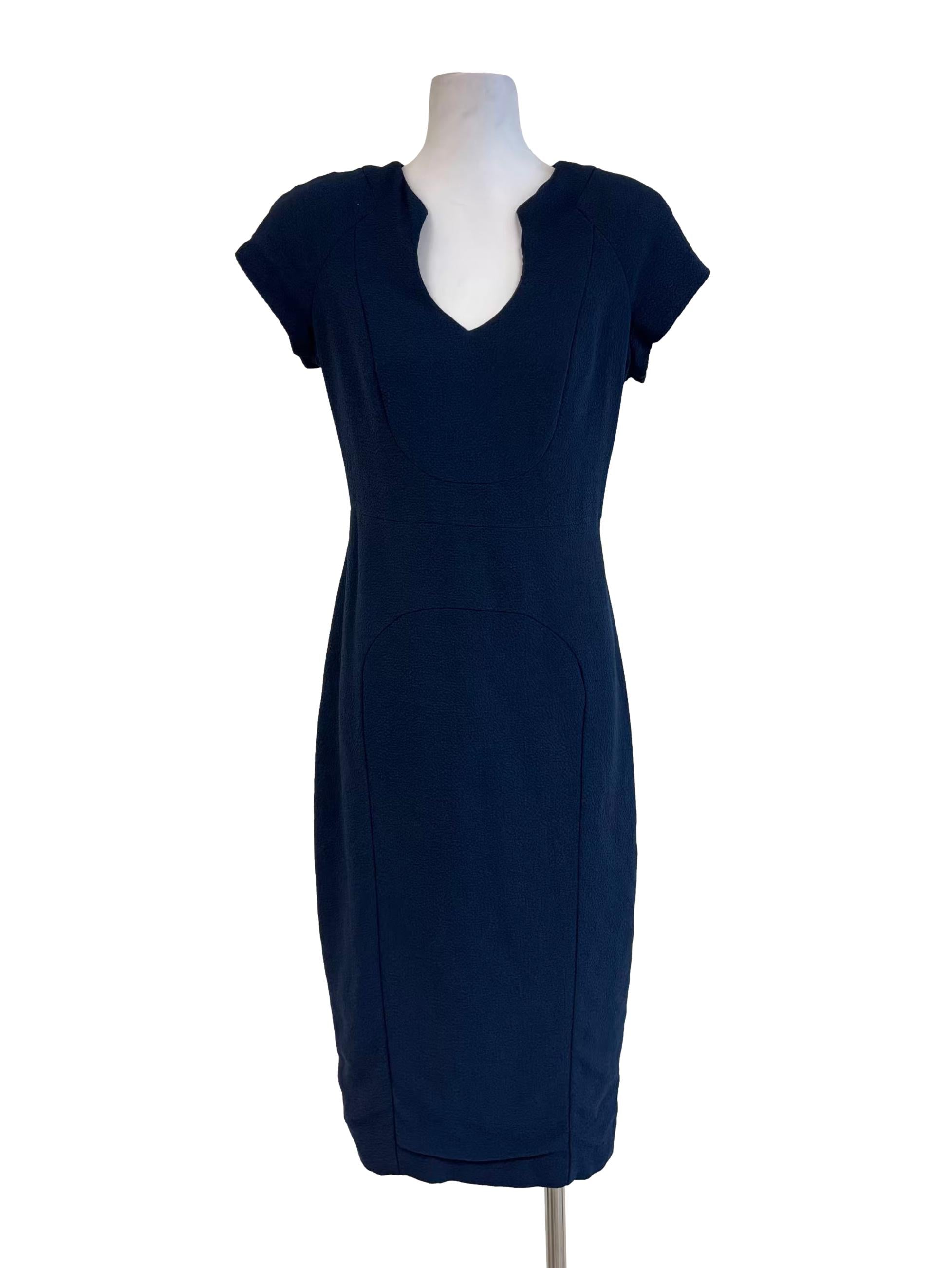 Navy Blue Short Sleeve Pencil Dress