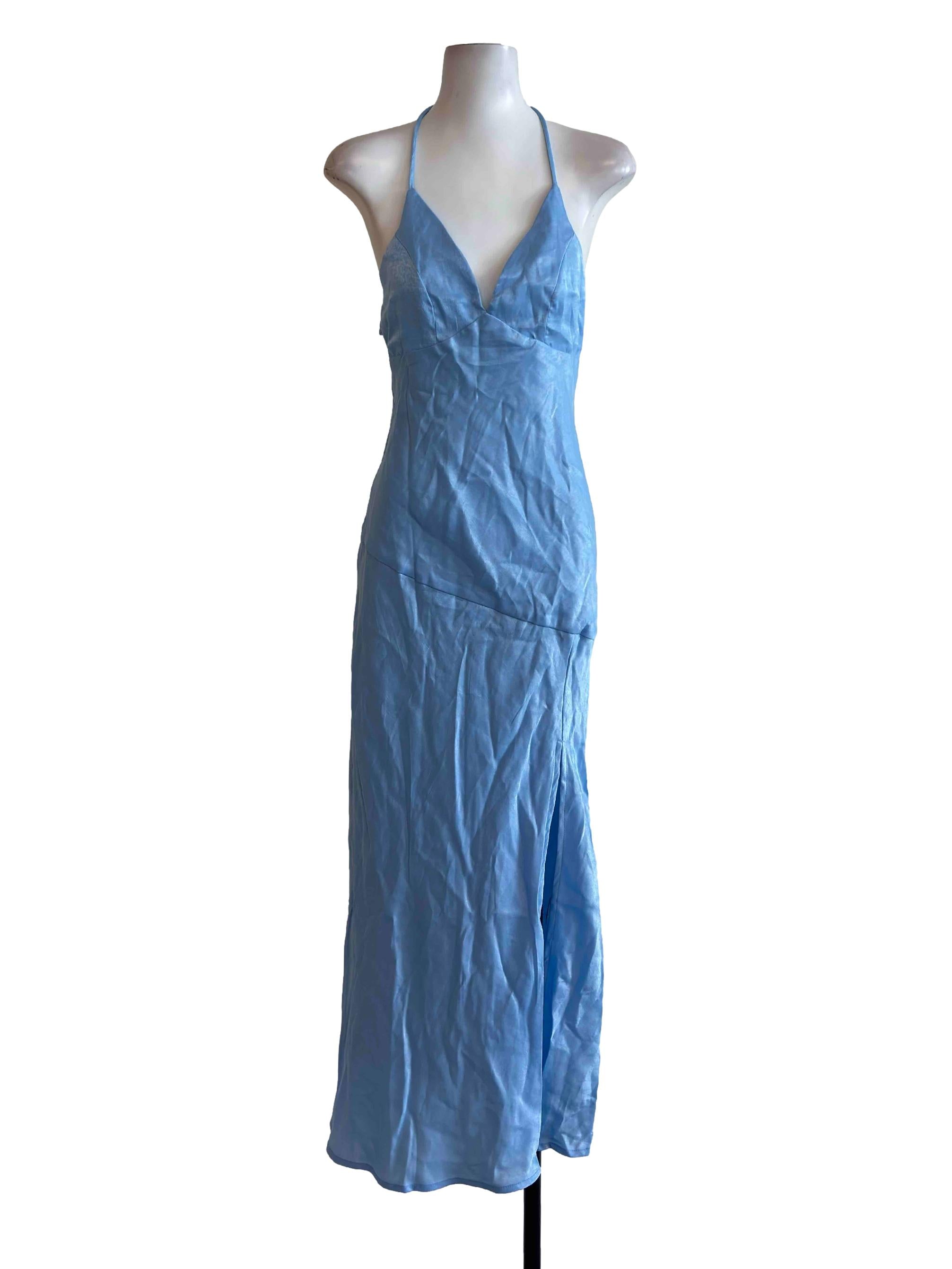 Sky Blue Sexy Back Fitted Maxi Dress