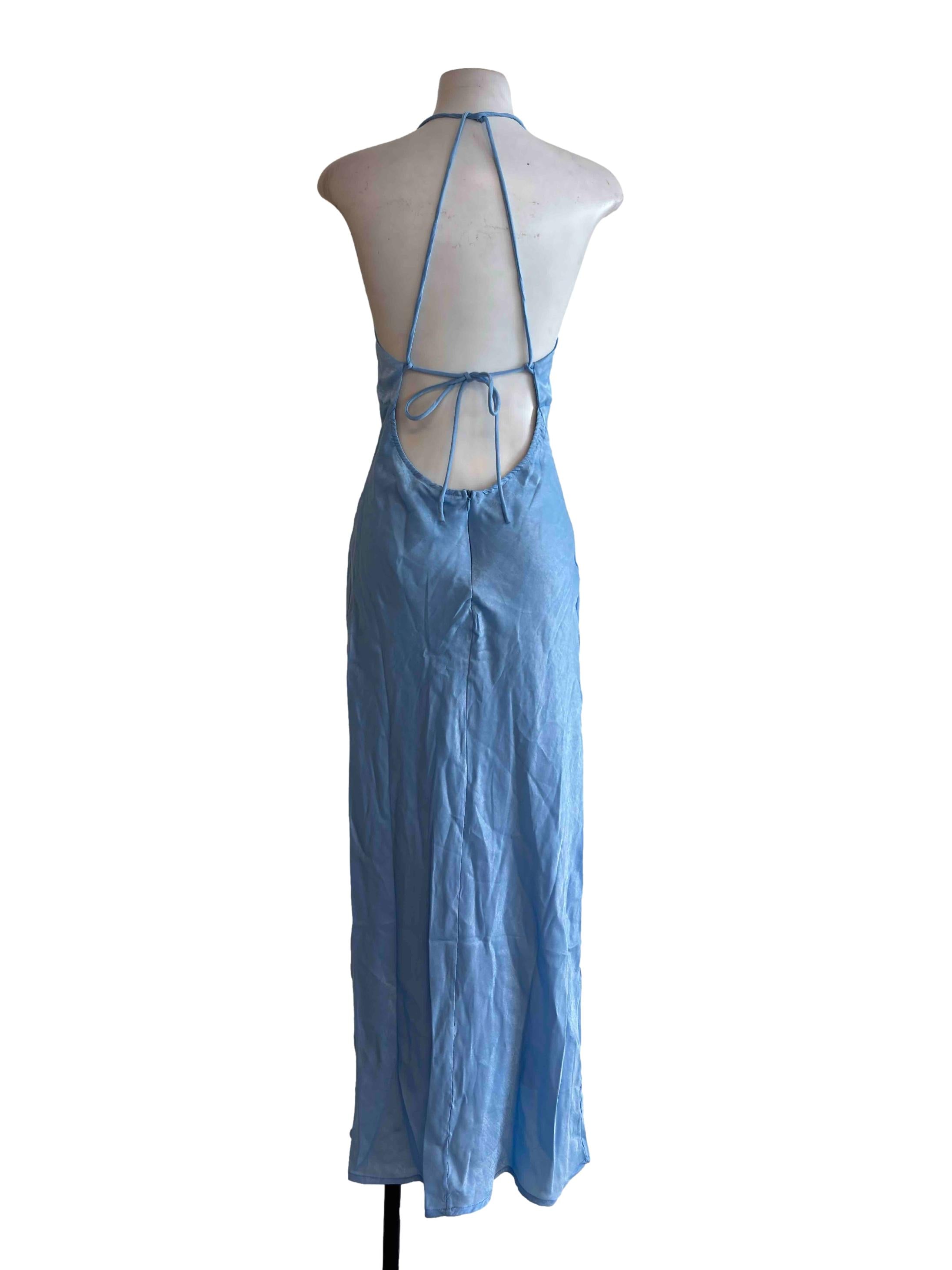 Sky Blue Sexy Back Fitted Maxi Dress