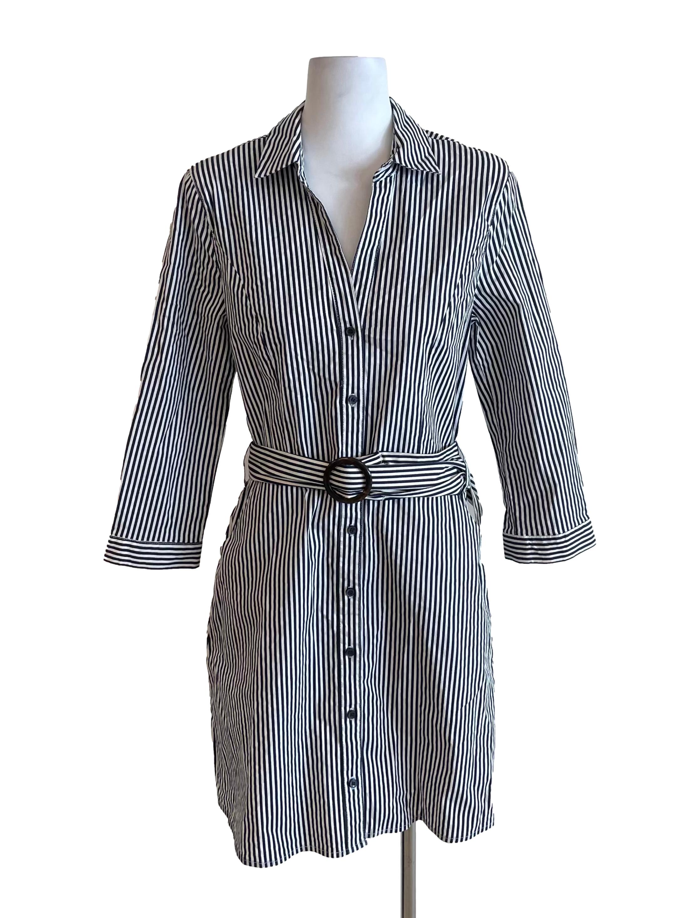 Navy & White Bengal Stripe Shirt Dress
