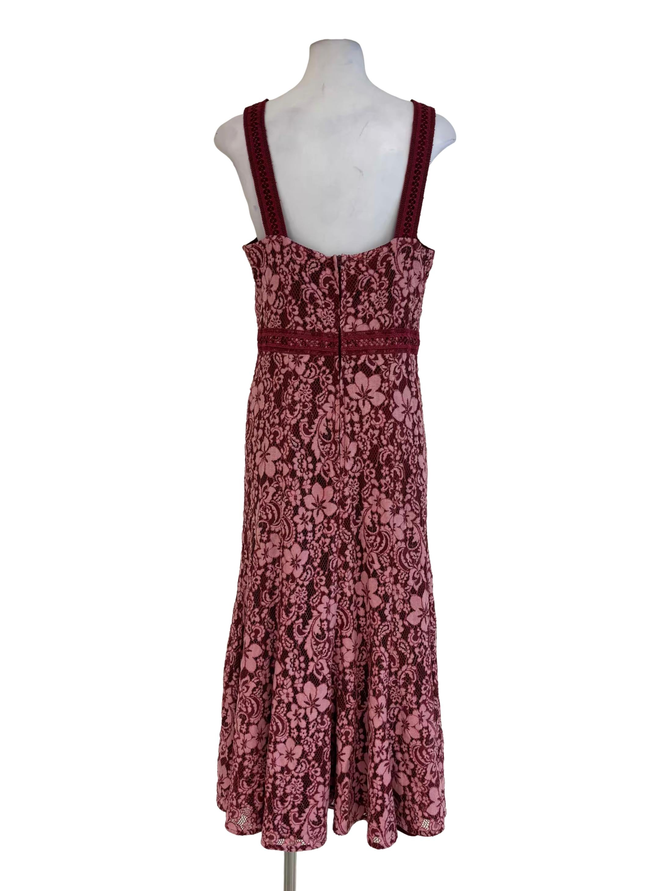 Ruby Maroon Floral Lace Dress