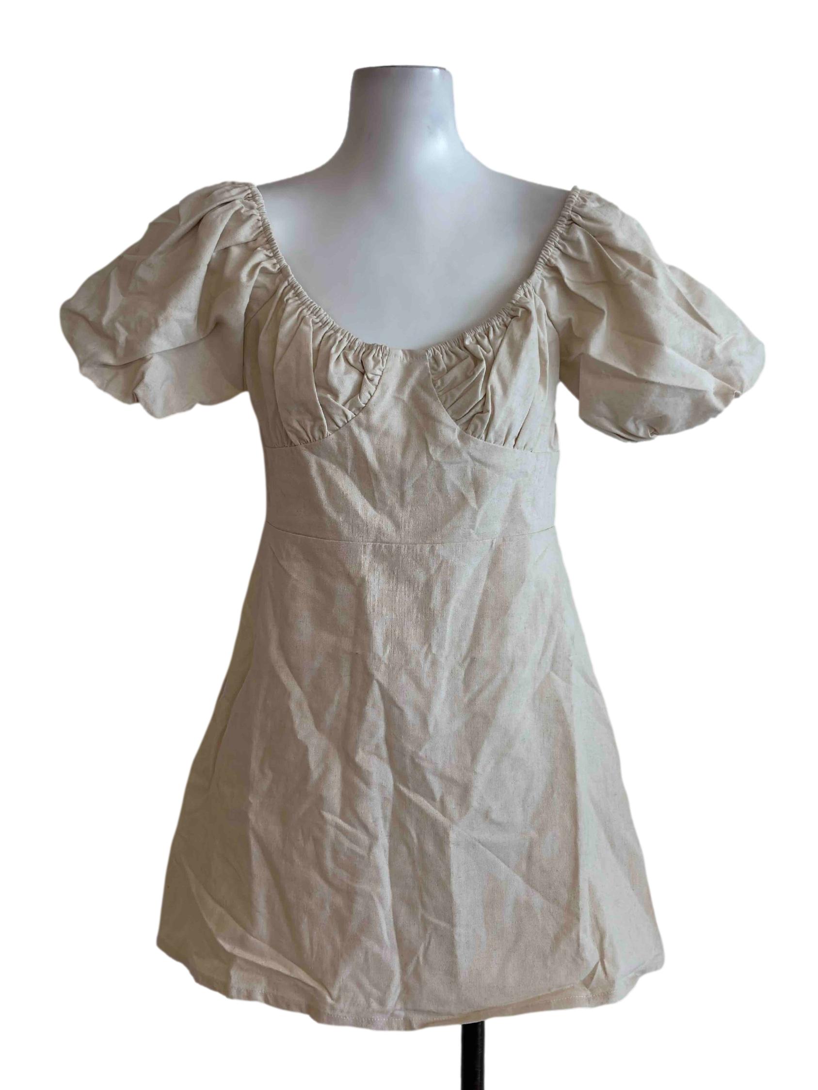 Oatmeal Beige Linen Mini Dress