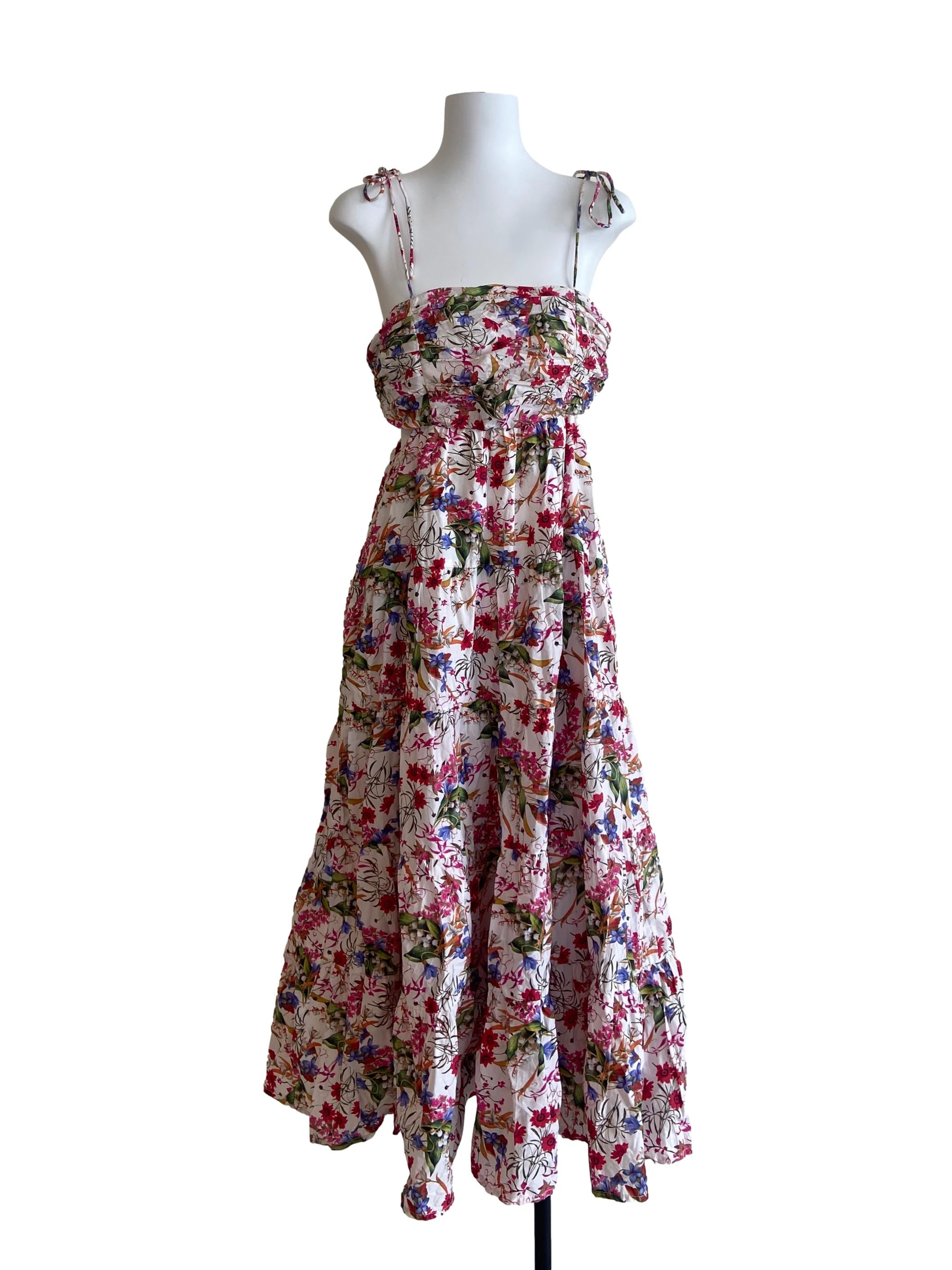 White Spaghetti Strap Floral Layered Dress