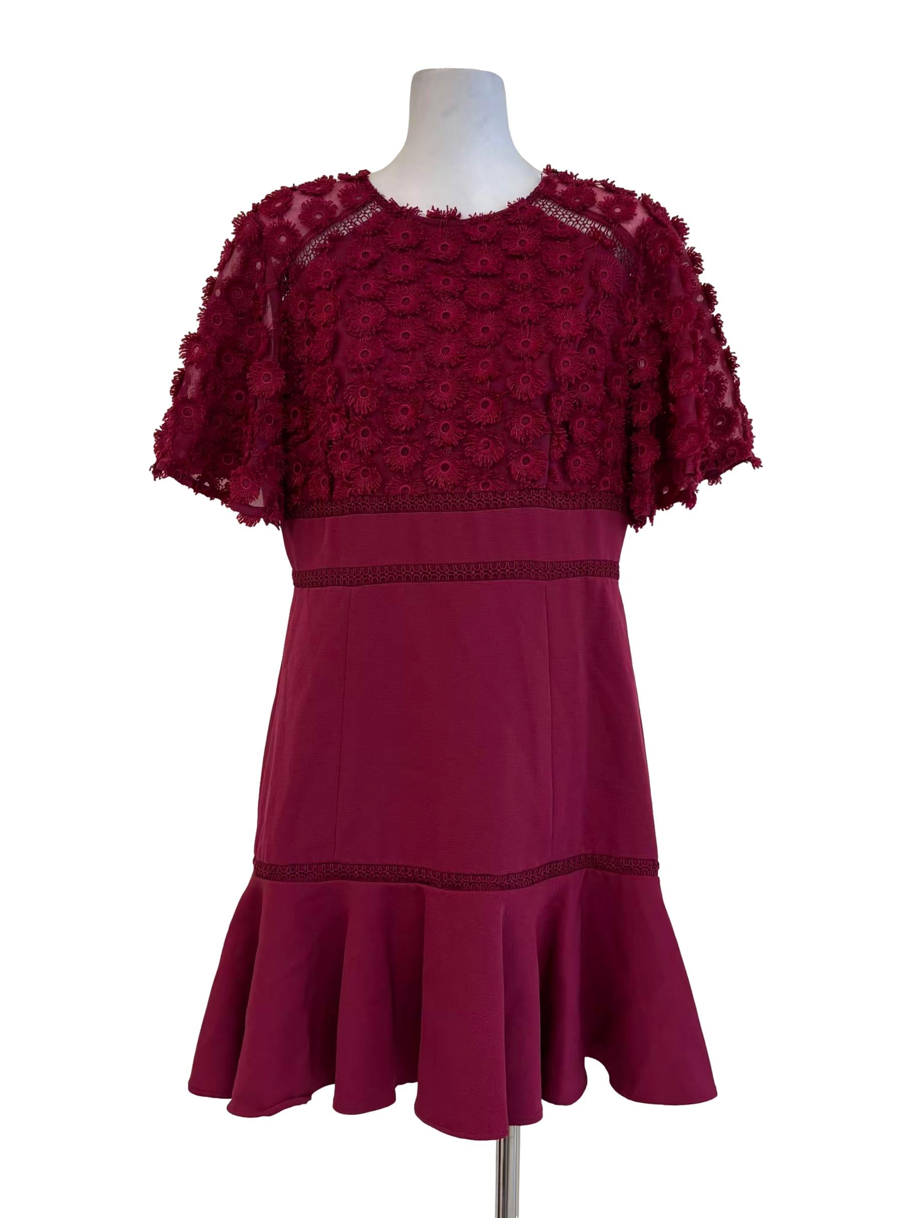 Ruby Red Short Sleeve Textured Dress