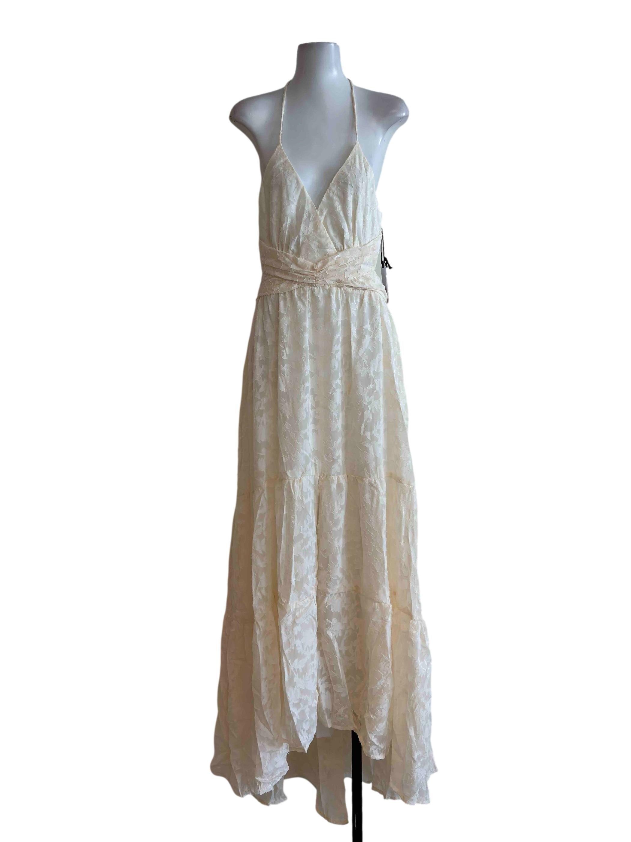 Cream White Strappy Back Textured Maxi Dress