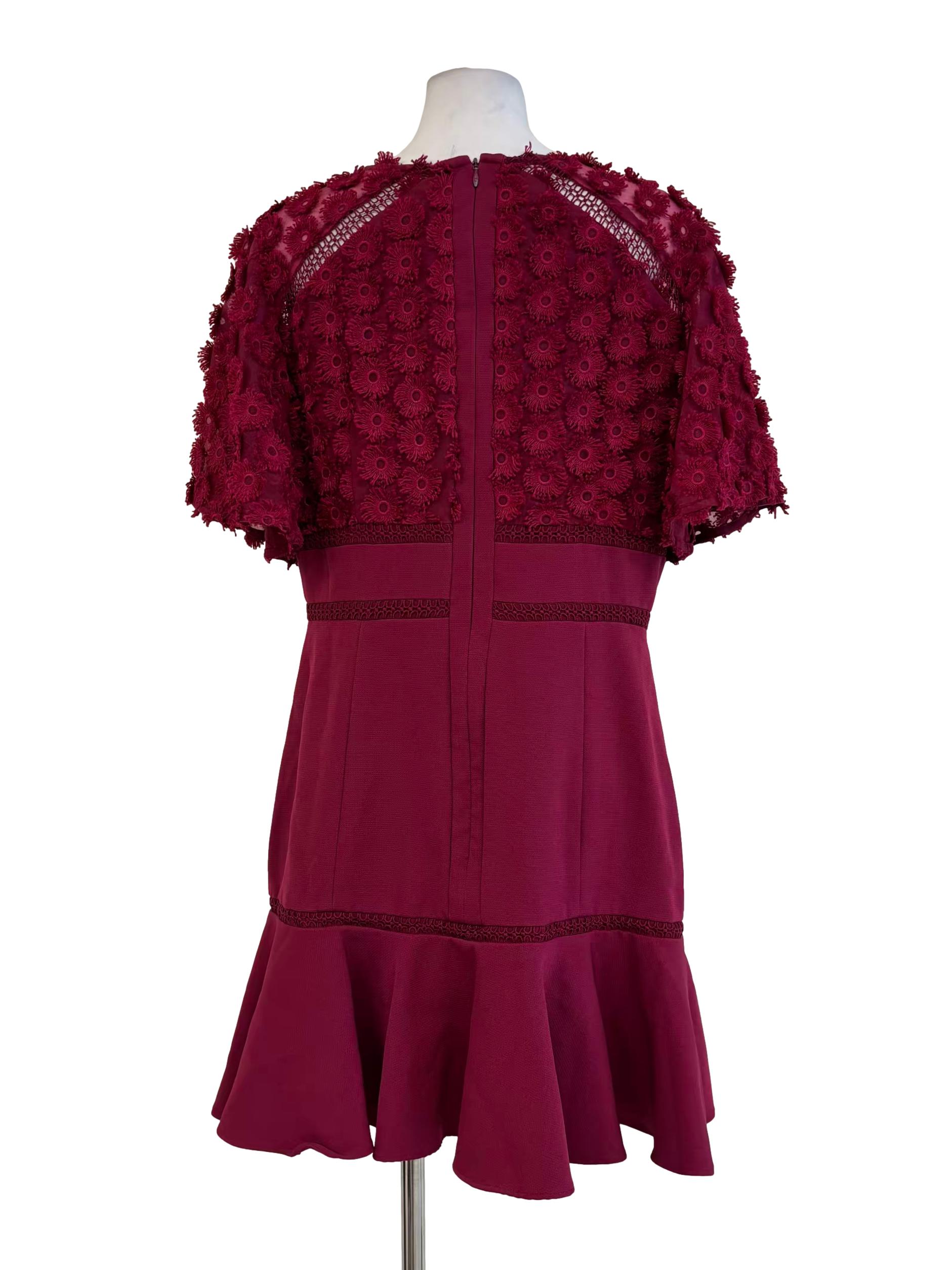 Ruby Red Short Sleeve Textured Dress