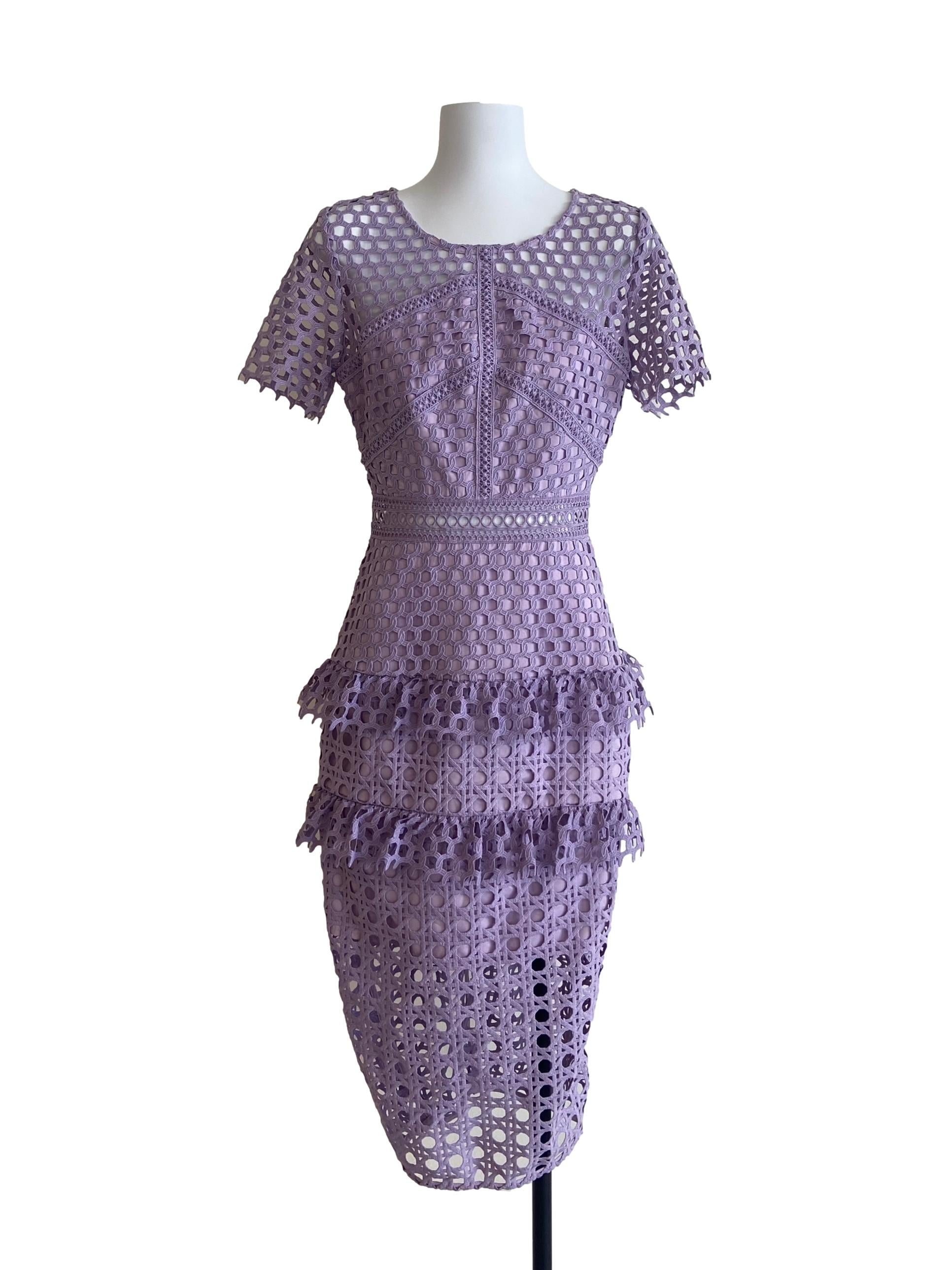 Lilac Purple Slit A-Line Lace Dress