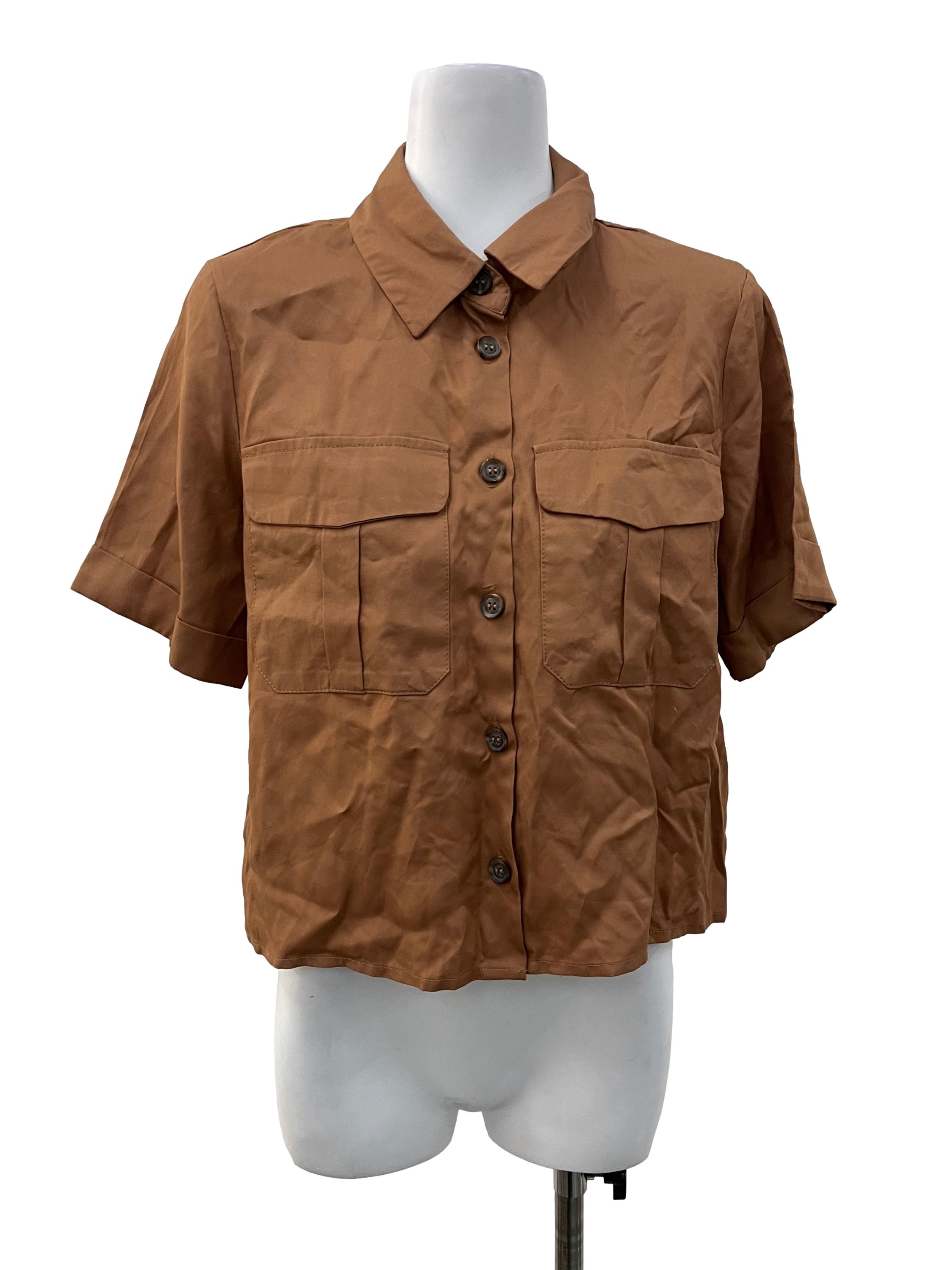 Tawny Button Down Cropped Blouse