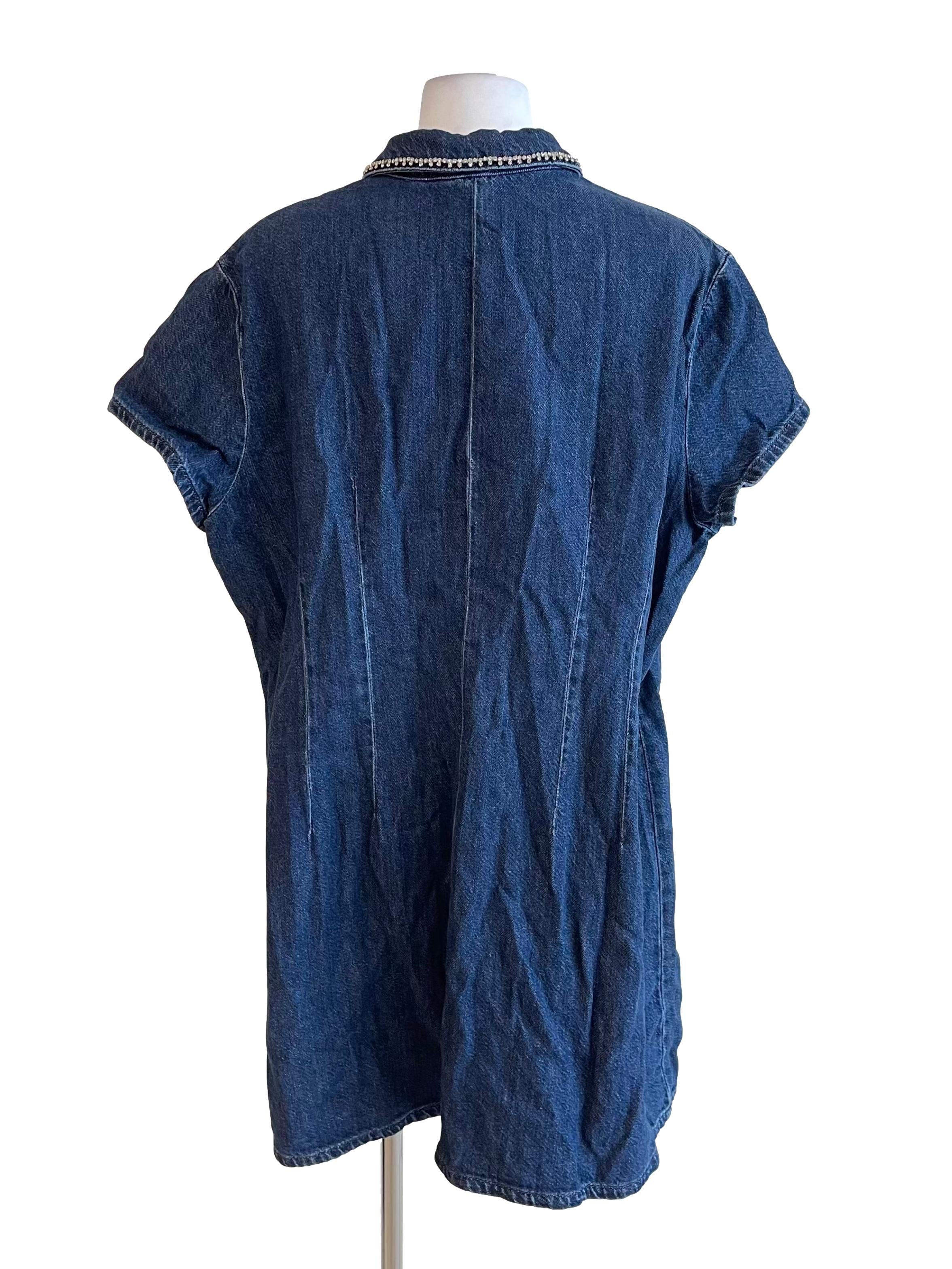 Denim Rhinestones Jean Shirt Dress