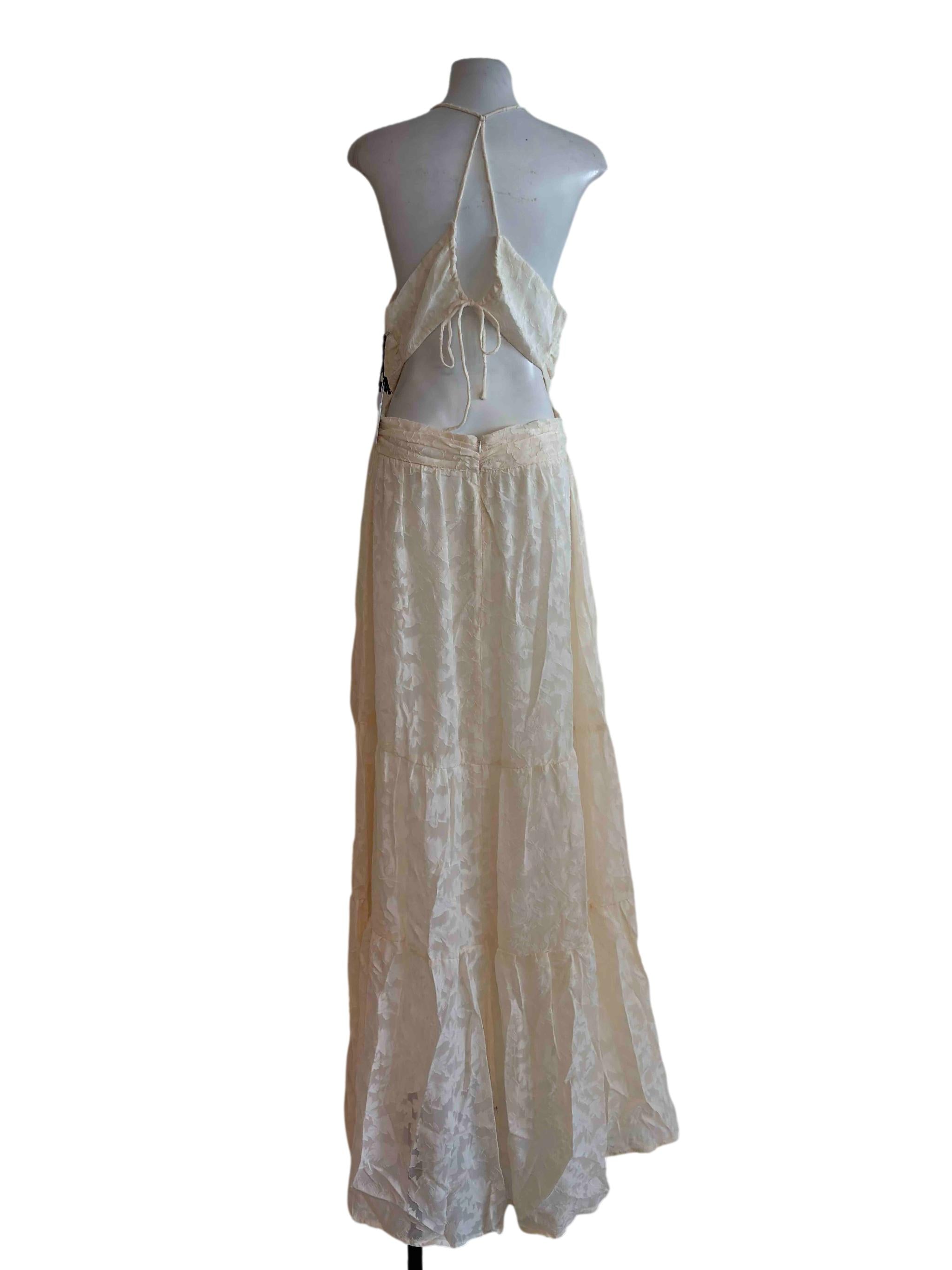 Cream White Strappy Back Textured Maxi Dress