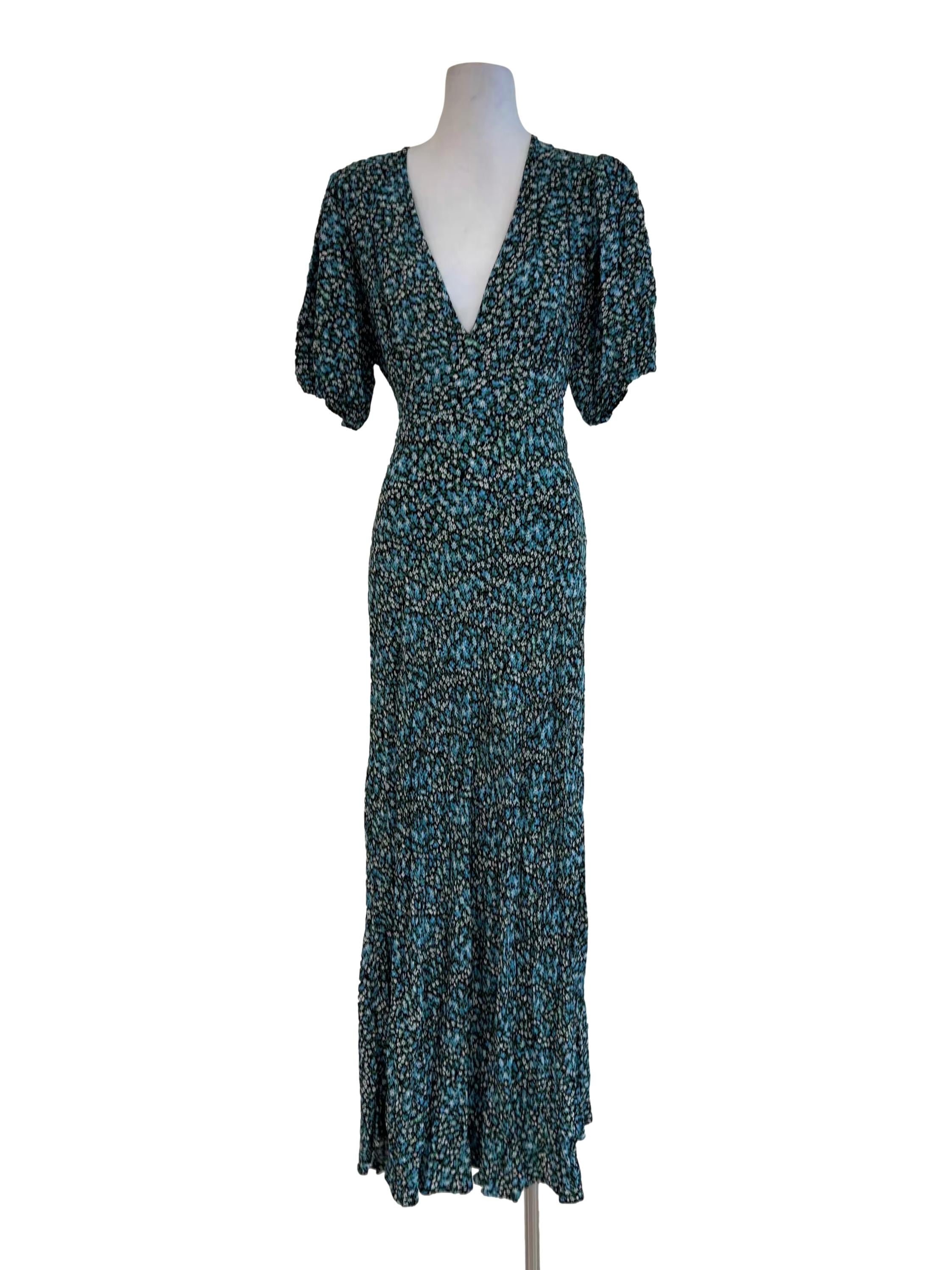 Teal Floral Fitted Waist Sundress