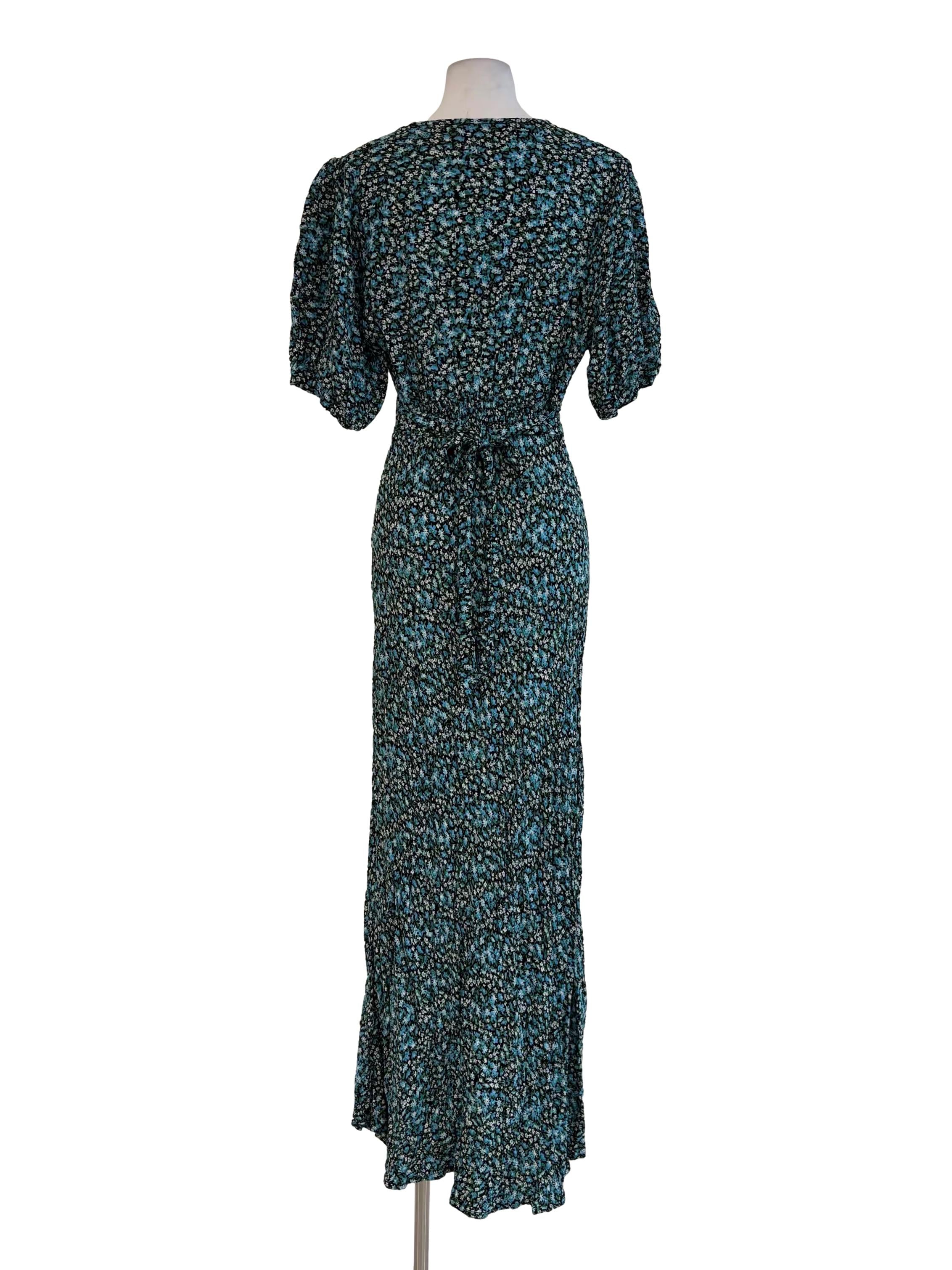 Teal Floral Fitted Waist Sundress
