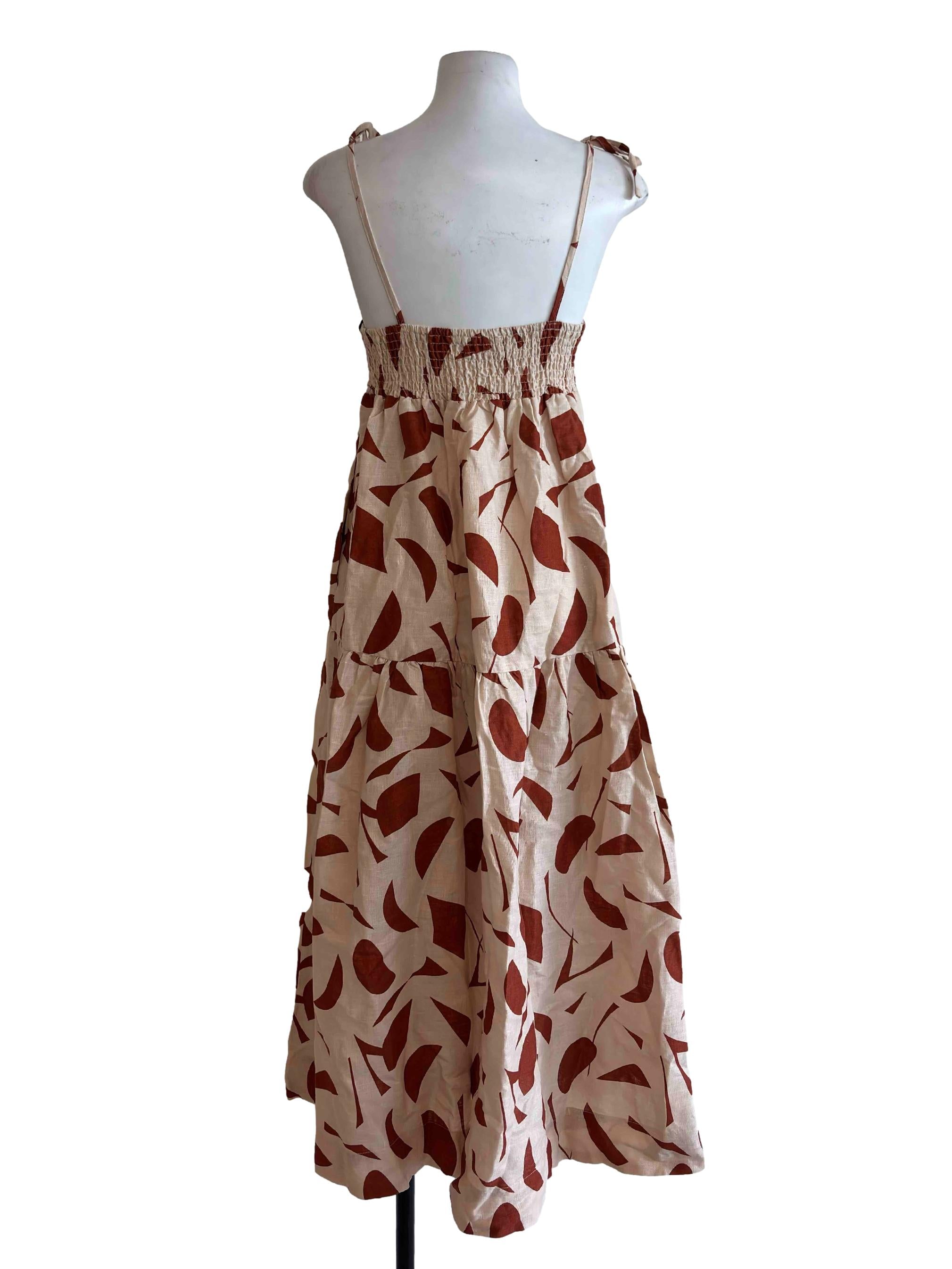Rust Brown Print Layered Self Tie Strap Mini Dress