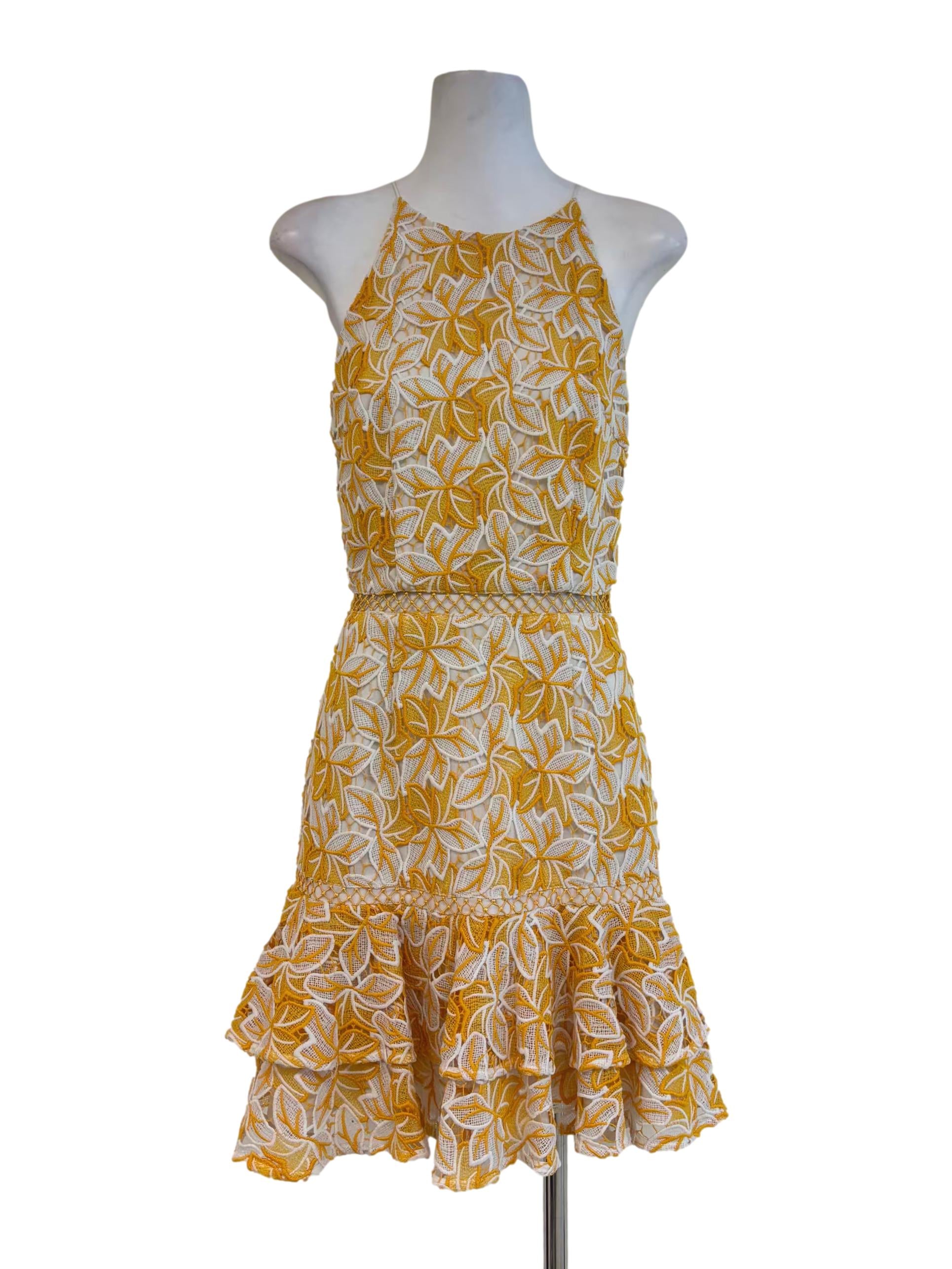 Mellow Yellow Textured Halter A-Line Dress