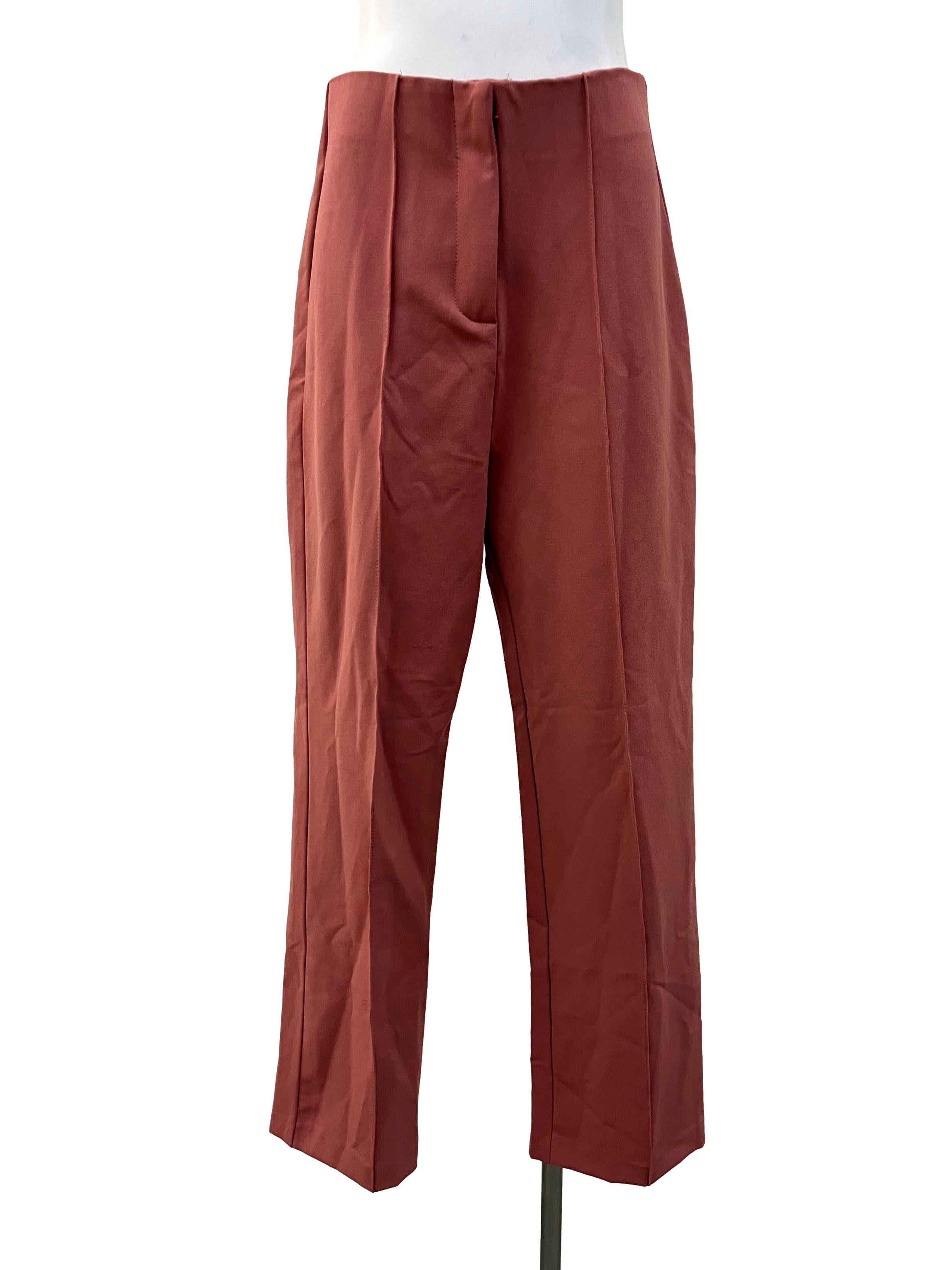 Pink Middle Pleat Straight Cut Pants