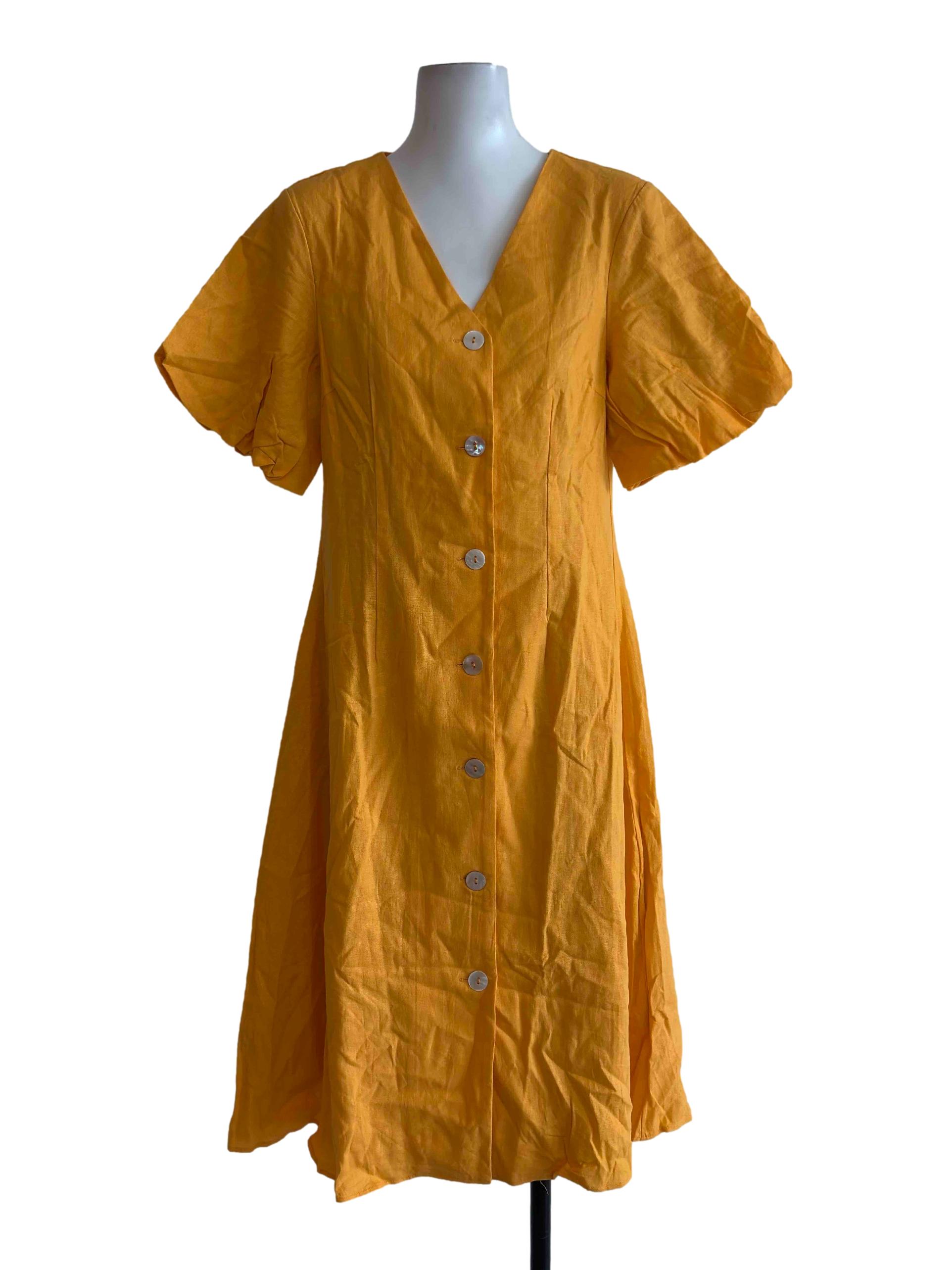 Butterscotch Orange Button Front Midi Dress