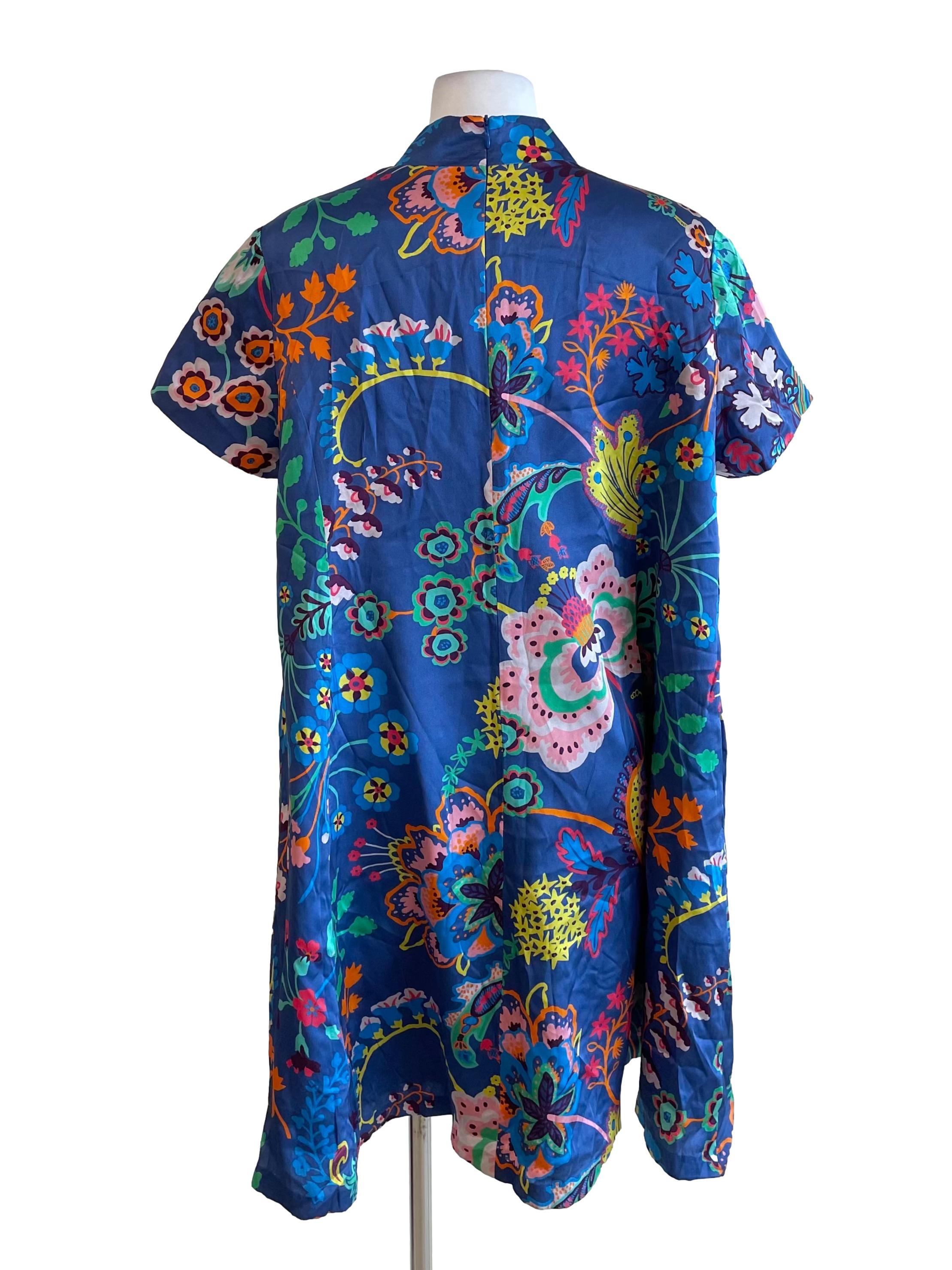 Dusty Blue Plant Print Tent Dress
