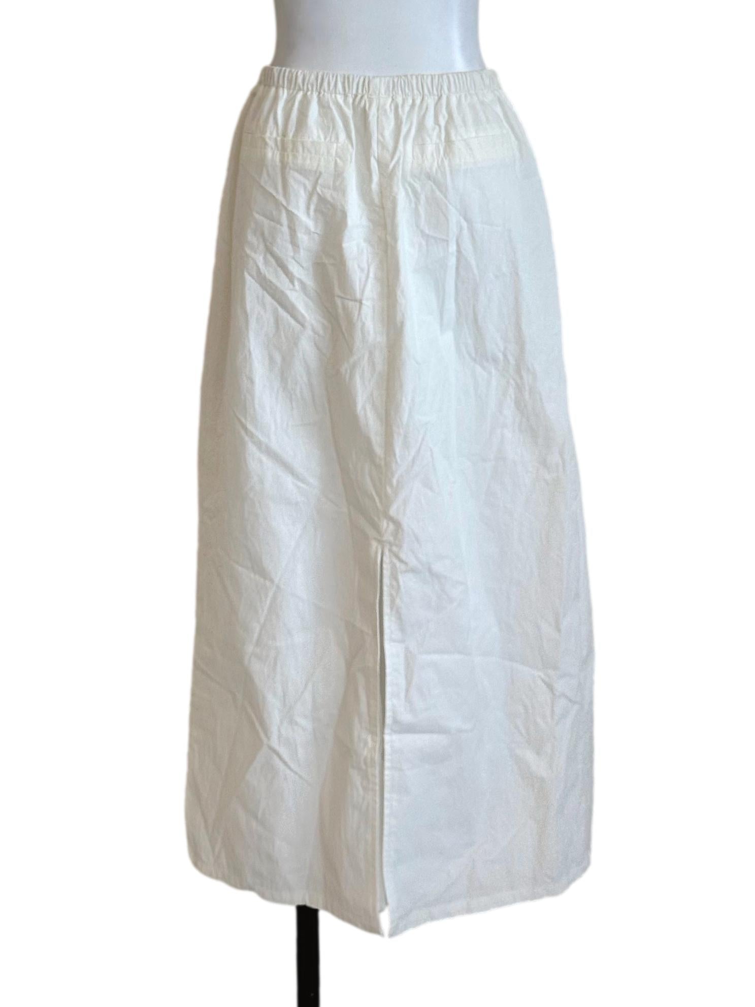 Ivory White Elastic Waist Slit Skirt TTR