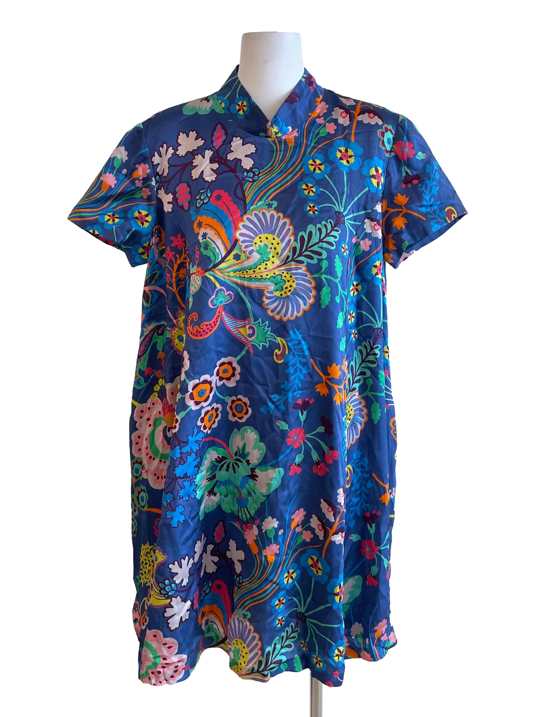 Dusty Blue Plant Print Tent Dress