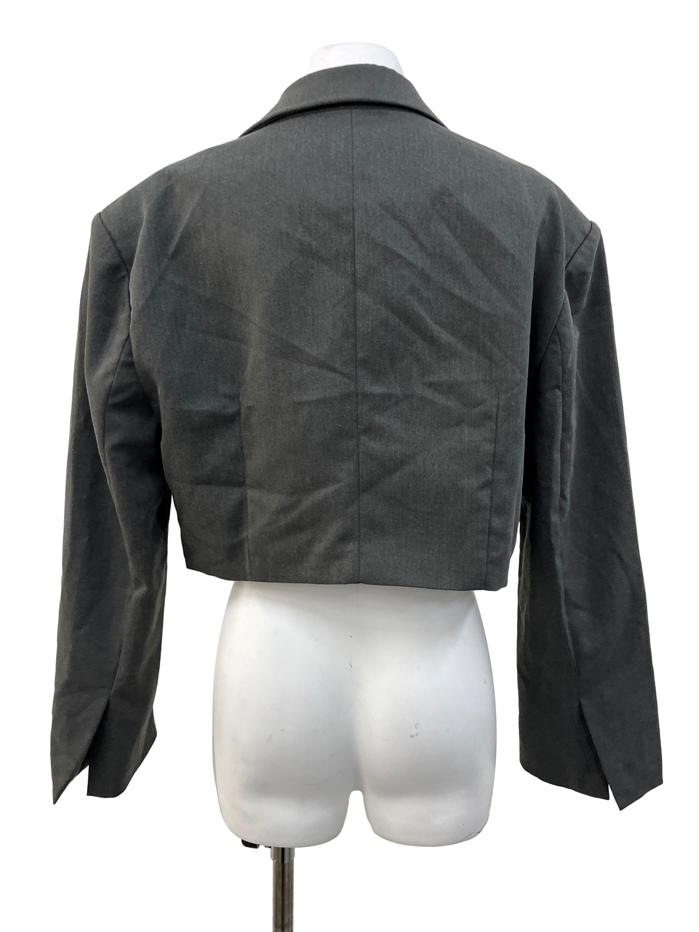 Grey Double Breasted Cropped Blazer