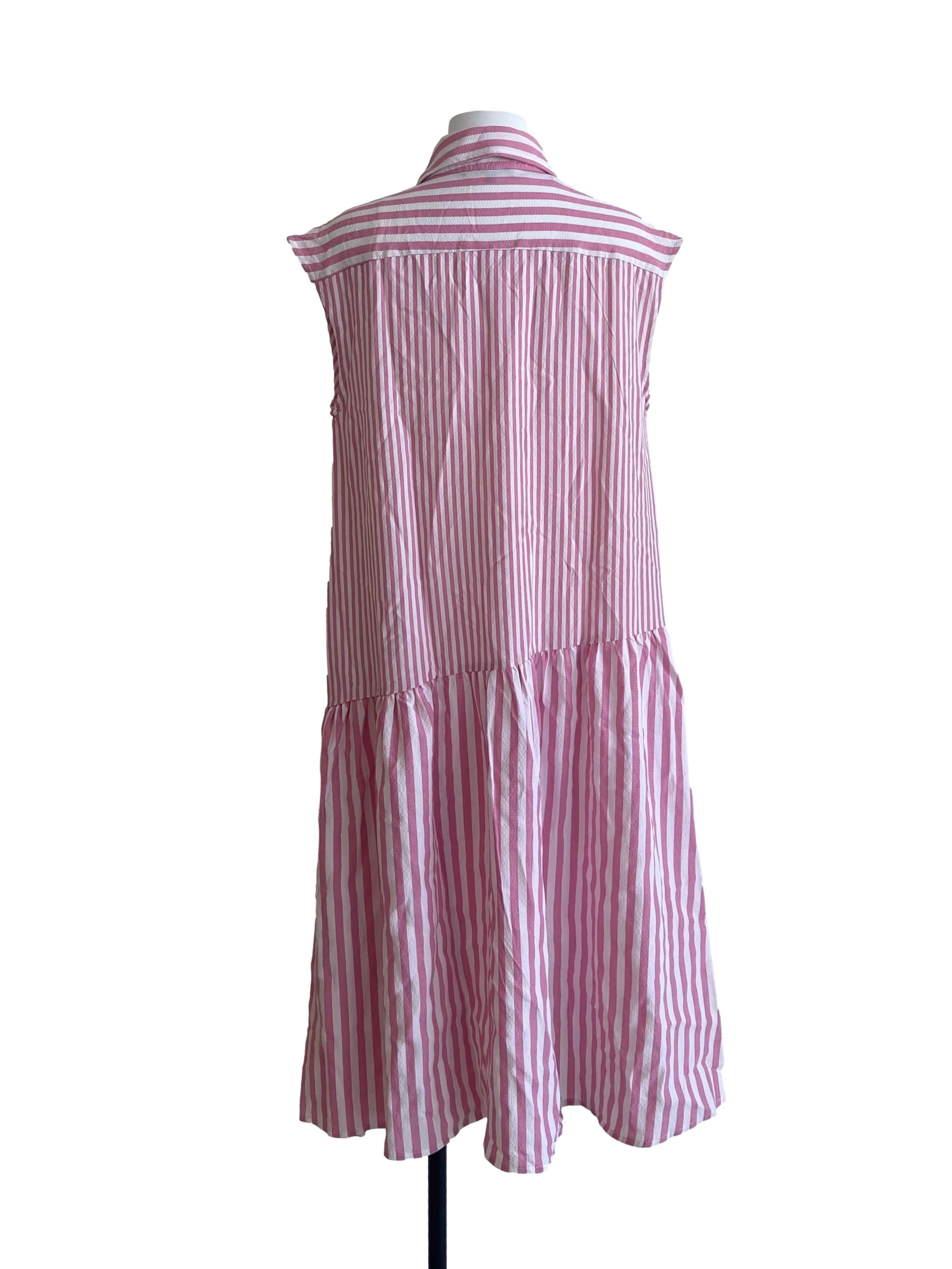 Watermelon Pink & White Stripe Asymmetric Dress