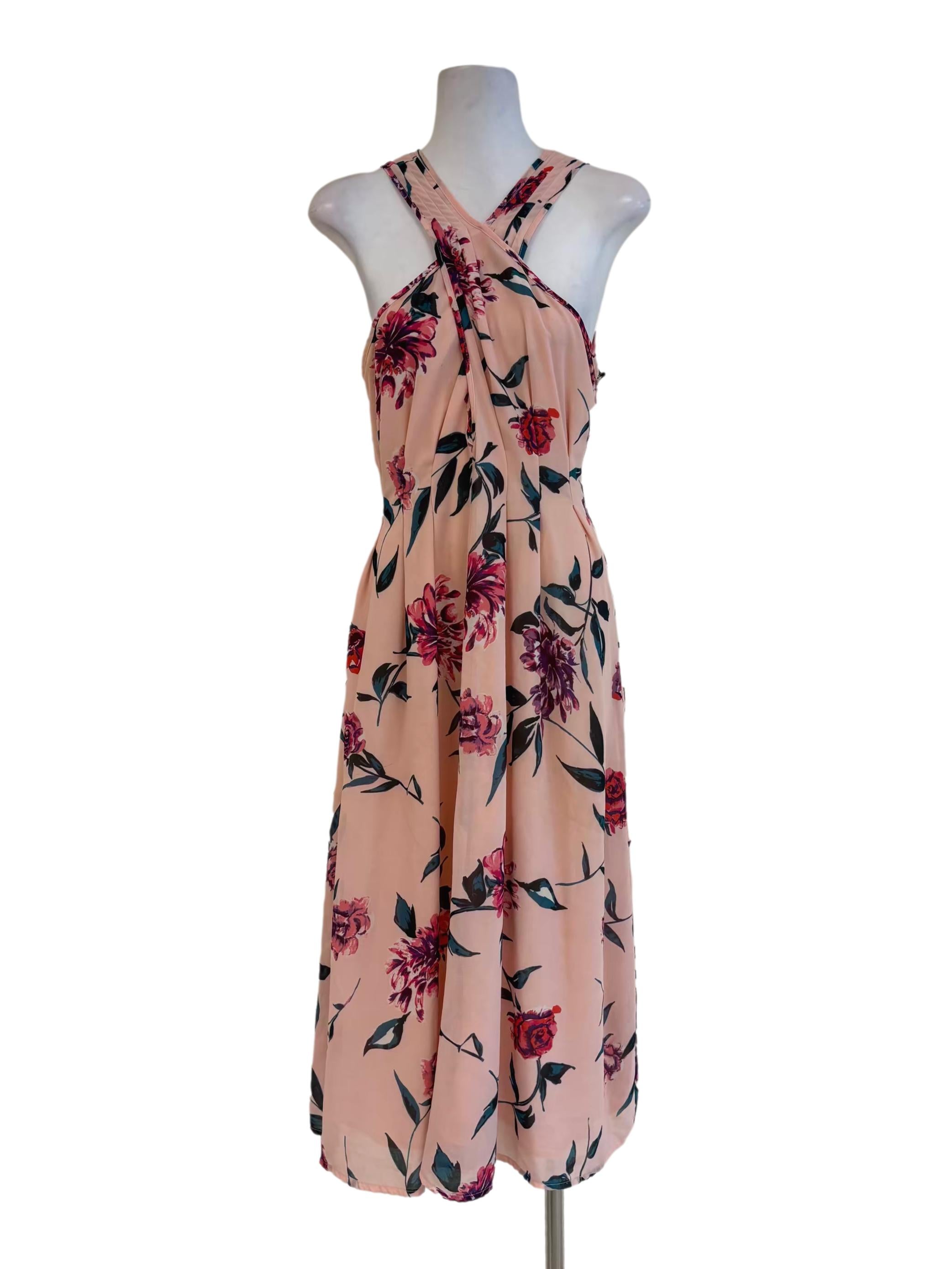 Marshmallow Pink Cross Neck Flare Dress