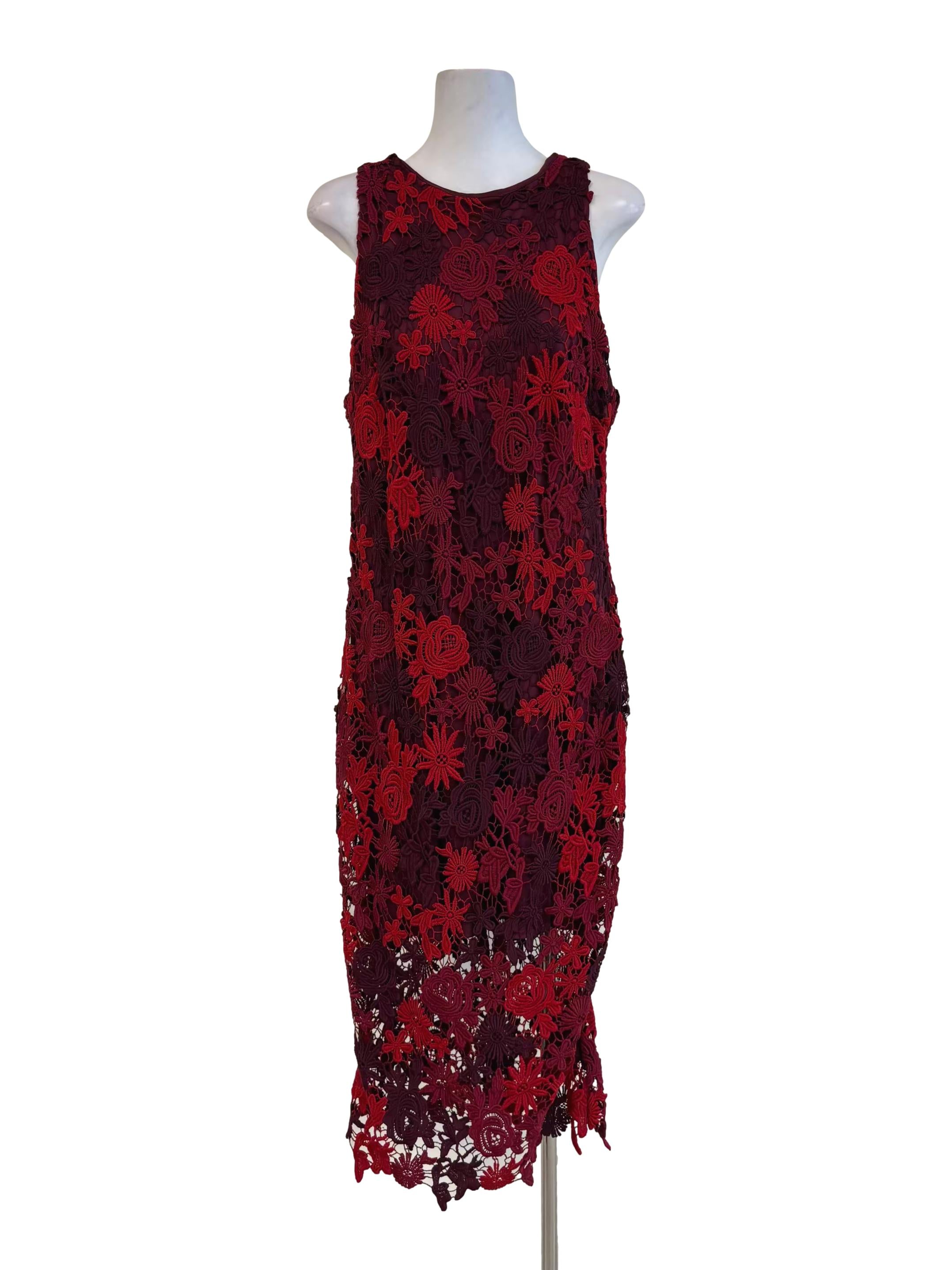 Carmine Red Knit Lace Sheath Dress