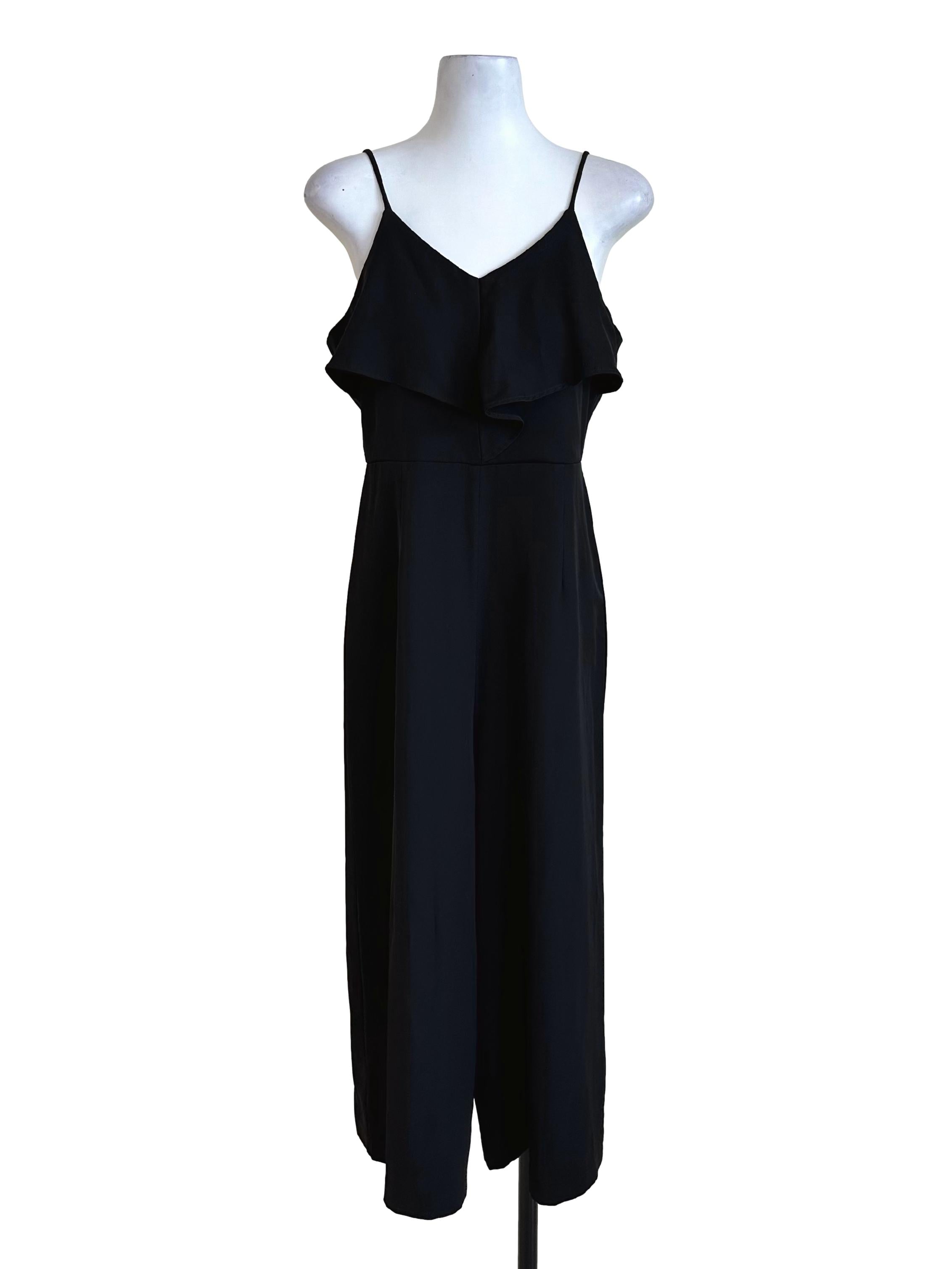 Onyx Black V Neck Ruffle Jumpsuit
