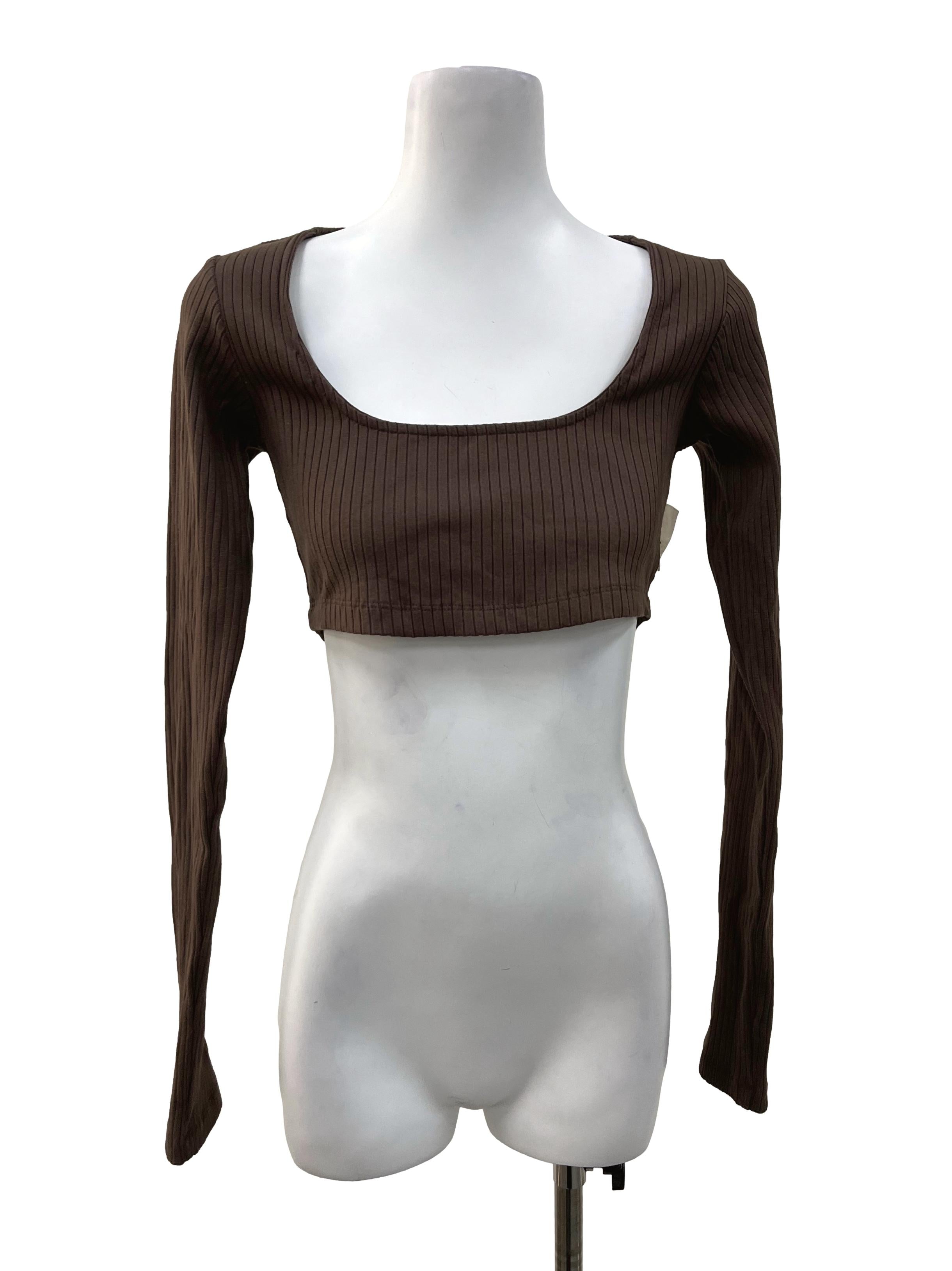 Walnut Ribbed Square Neck Longsleeve Top