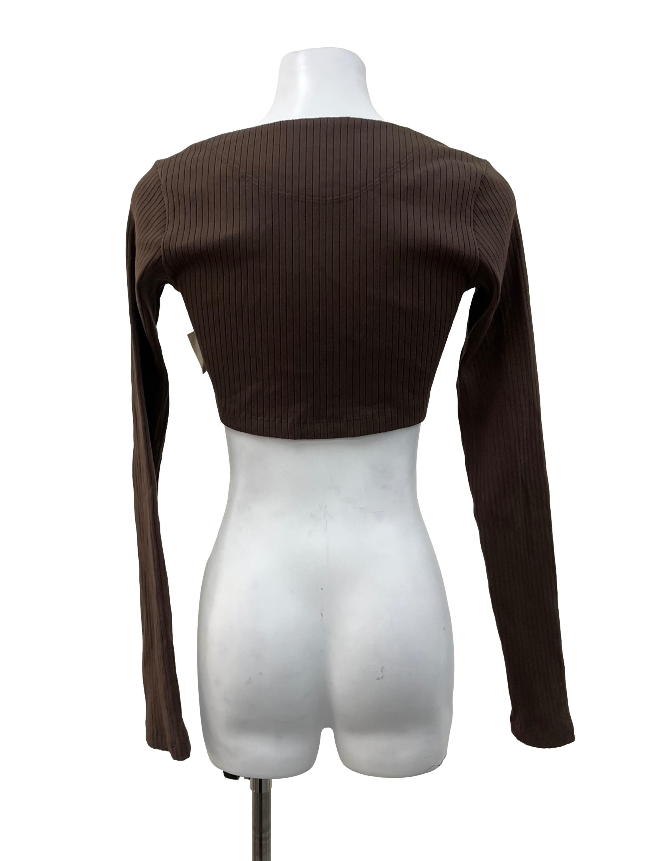 Walnut Ribbed Square Neck Longsleeve Top