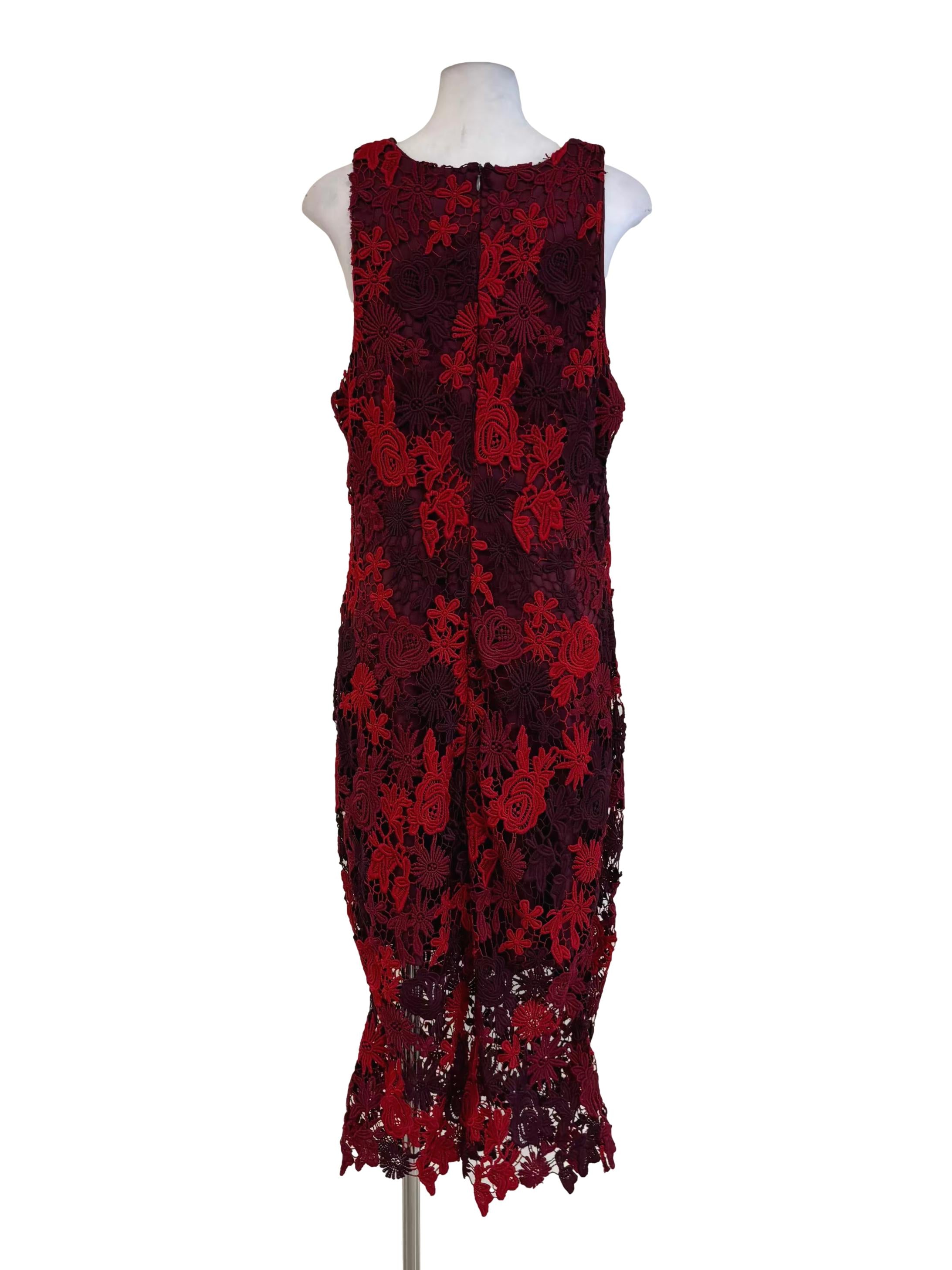 Carmine Red Knit Lace Sheath Dress