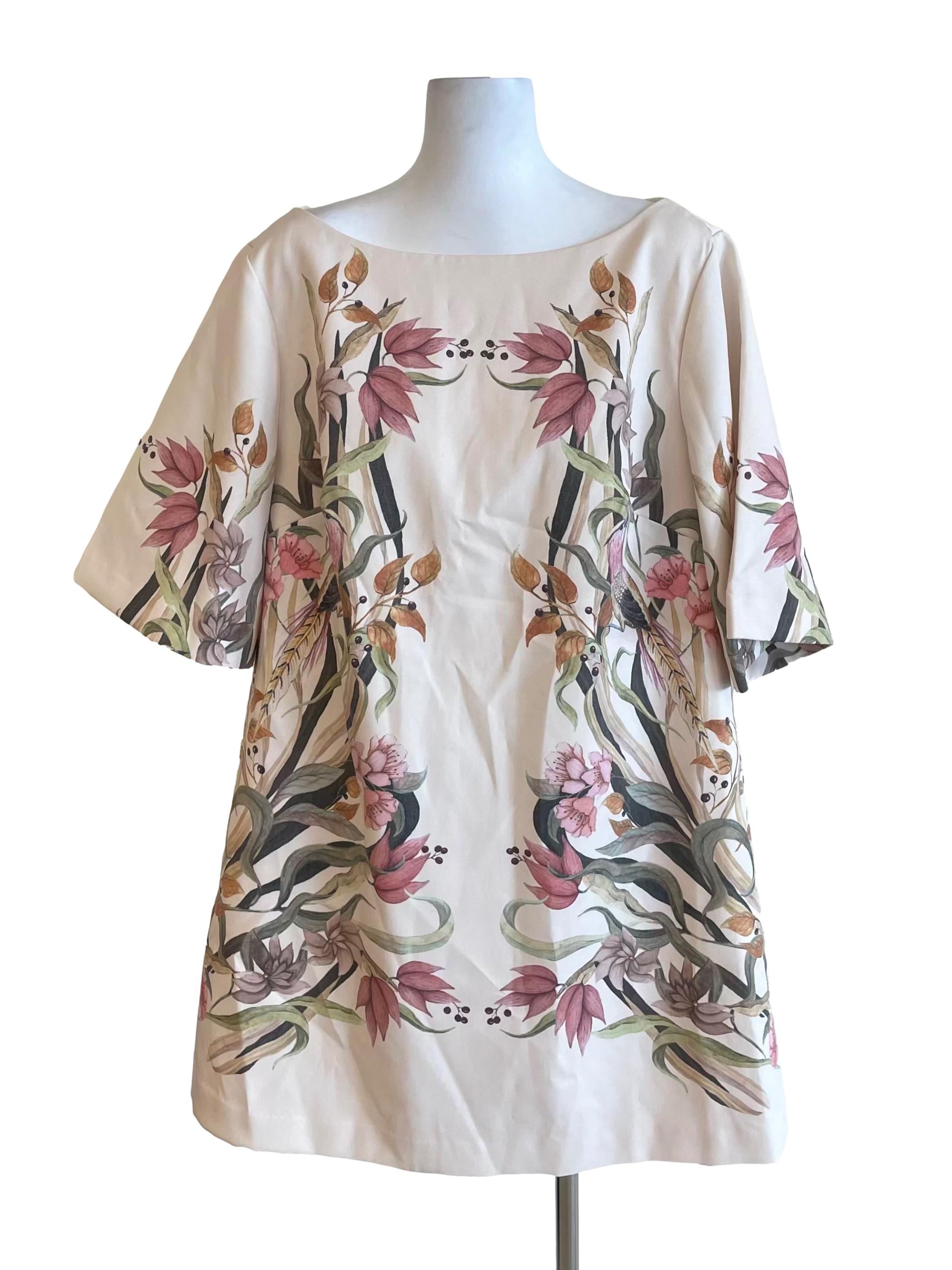 Ivory Floral Boat Neck Dress