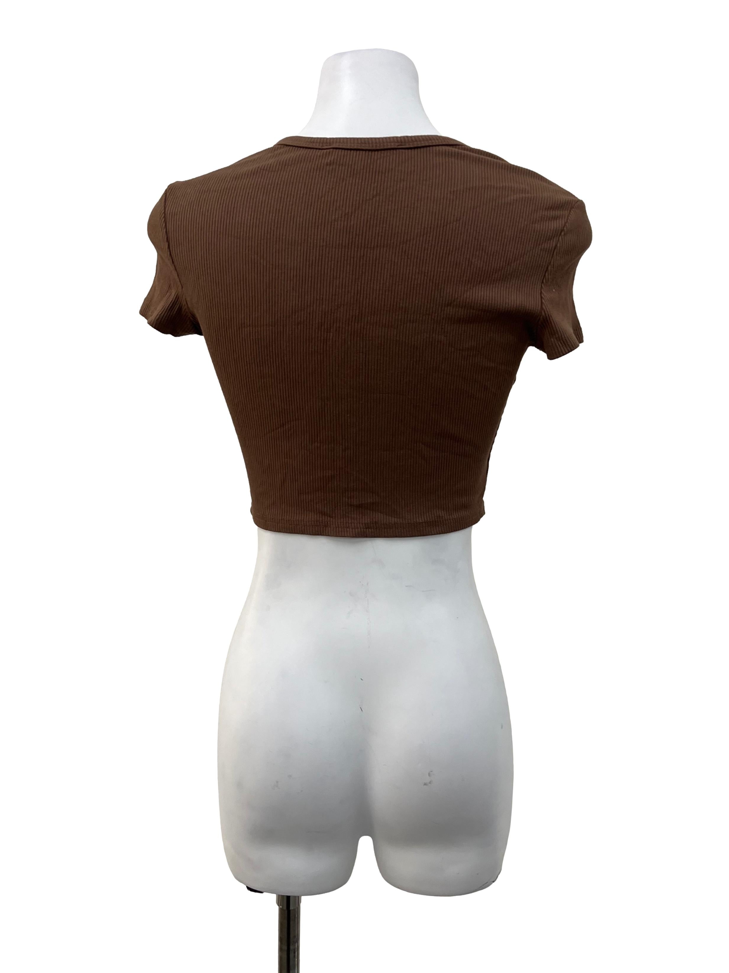 Brown Ribbed Feeling Lucky Crop Top