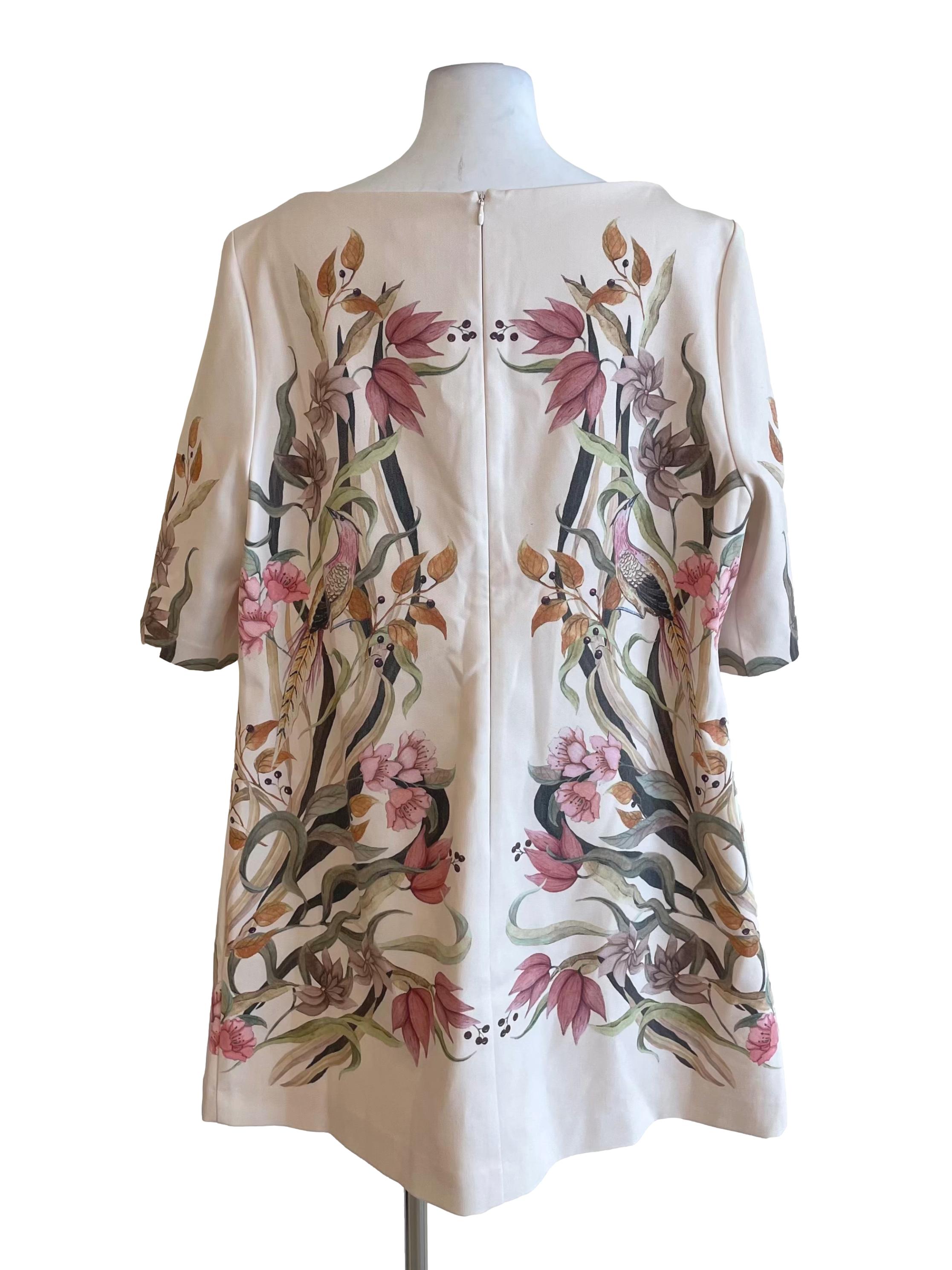 Ivory Floral Boat Neck Dress