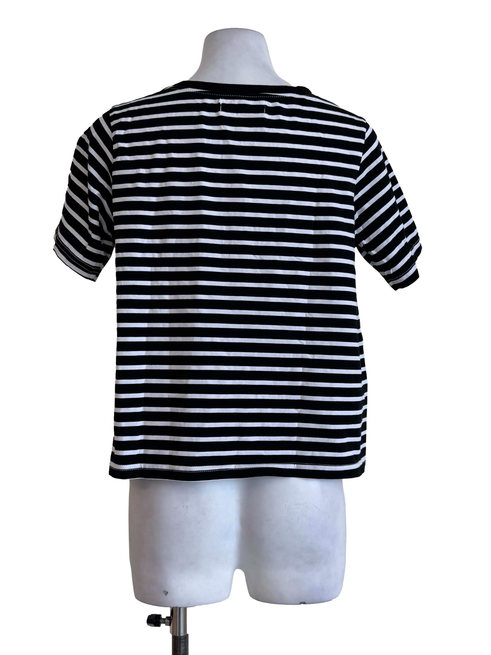 Ink Black Vertical Stripes With Bronze Buttons Short Sleeve Shirt
