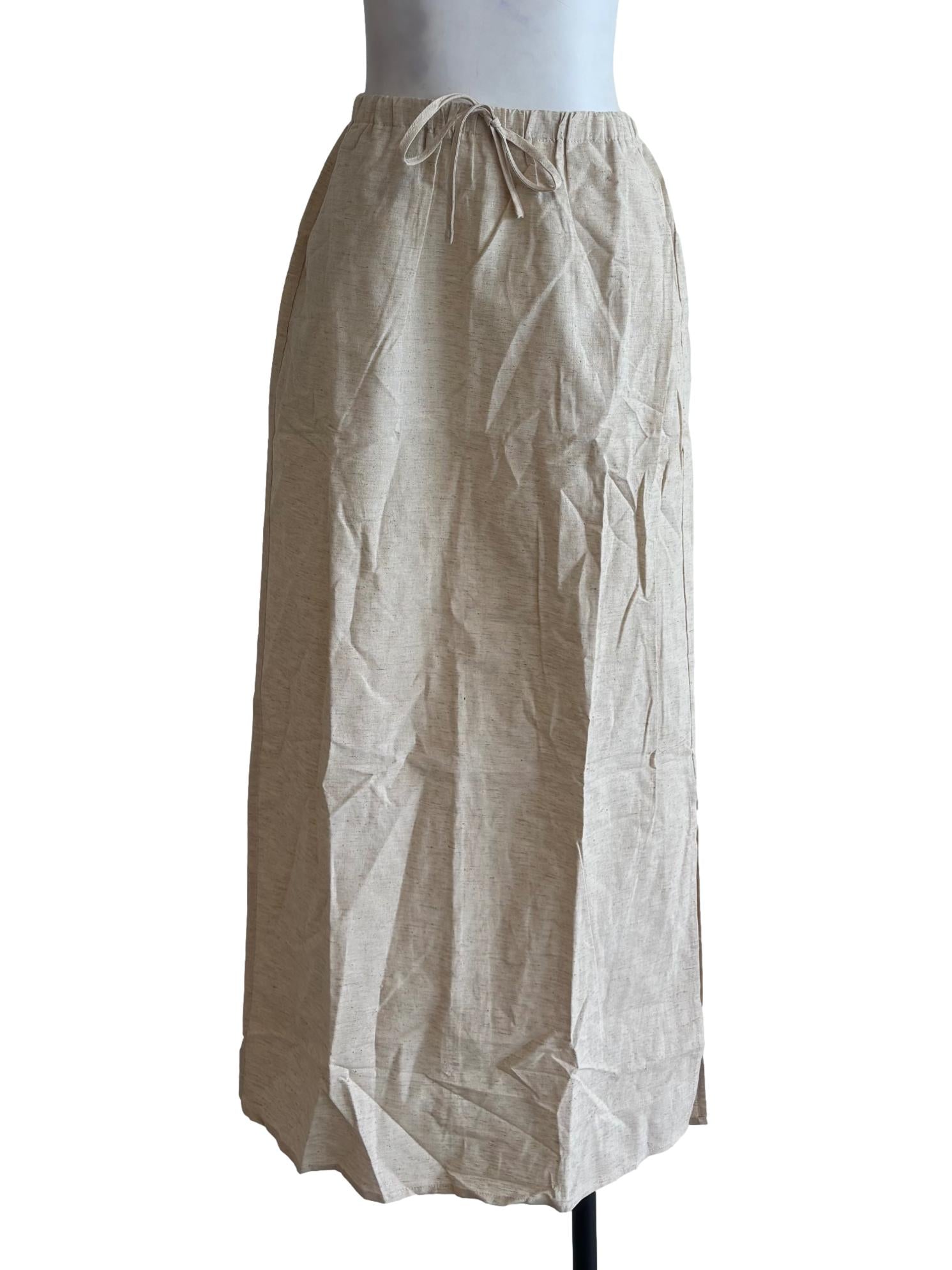 Beige Jaden Linen Drawstring Maxi Skirt