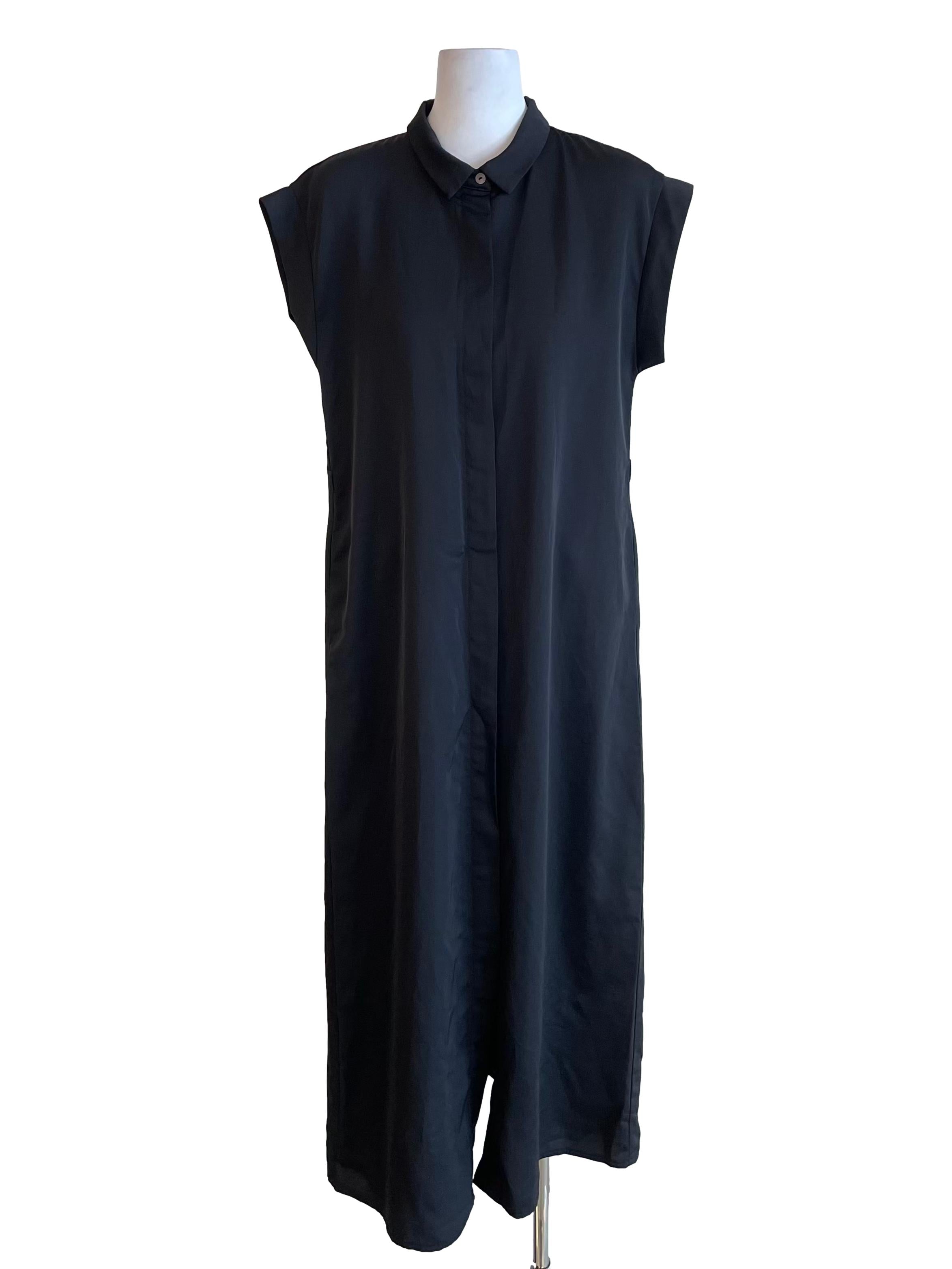 Black Satin Bodycon Shirt Dress