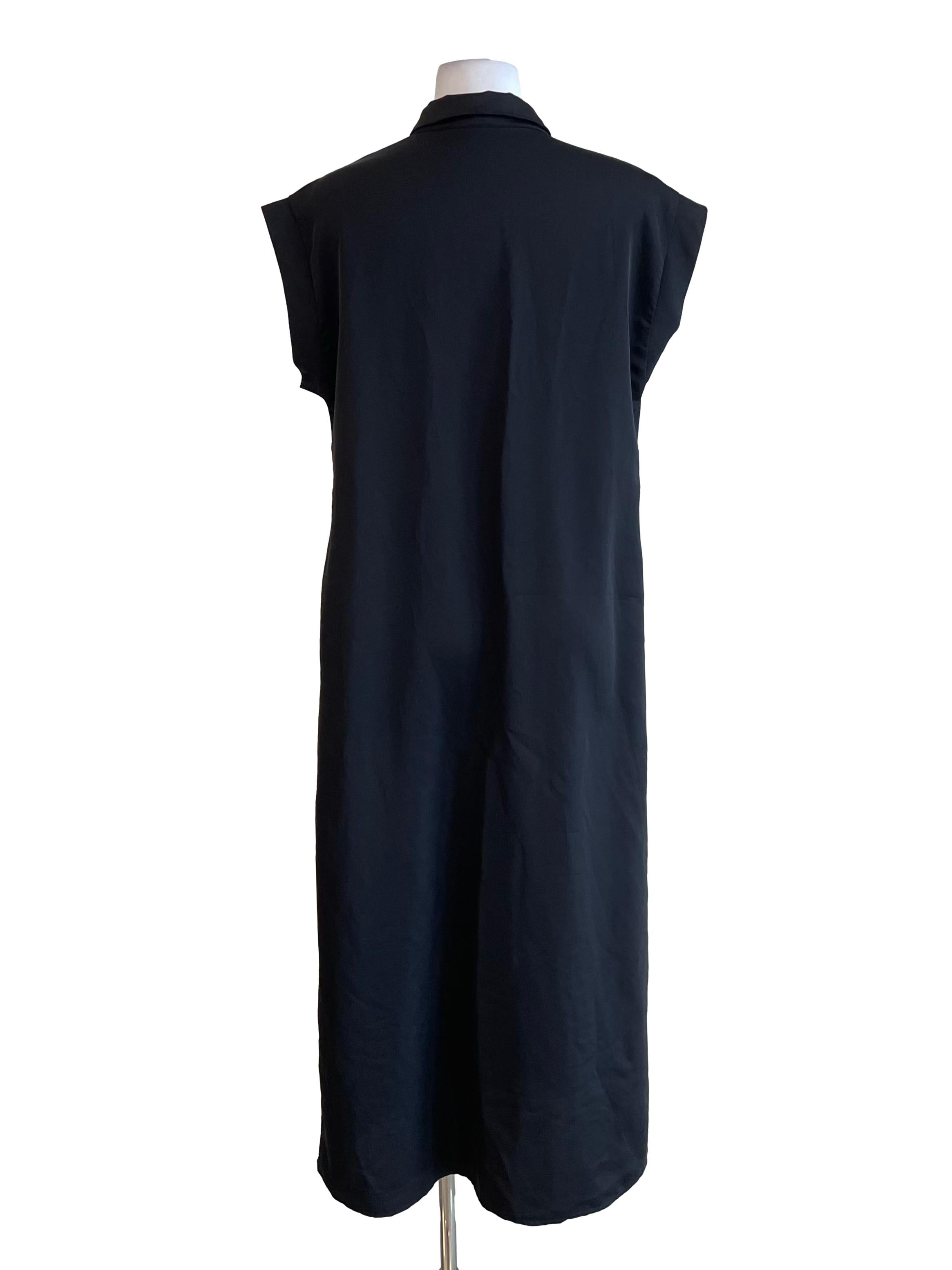 Black Satin Bodycon Shirt Dress