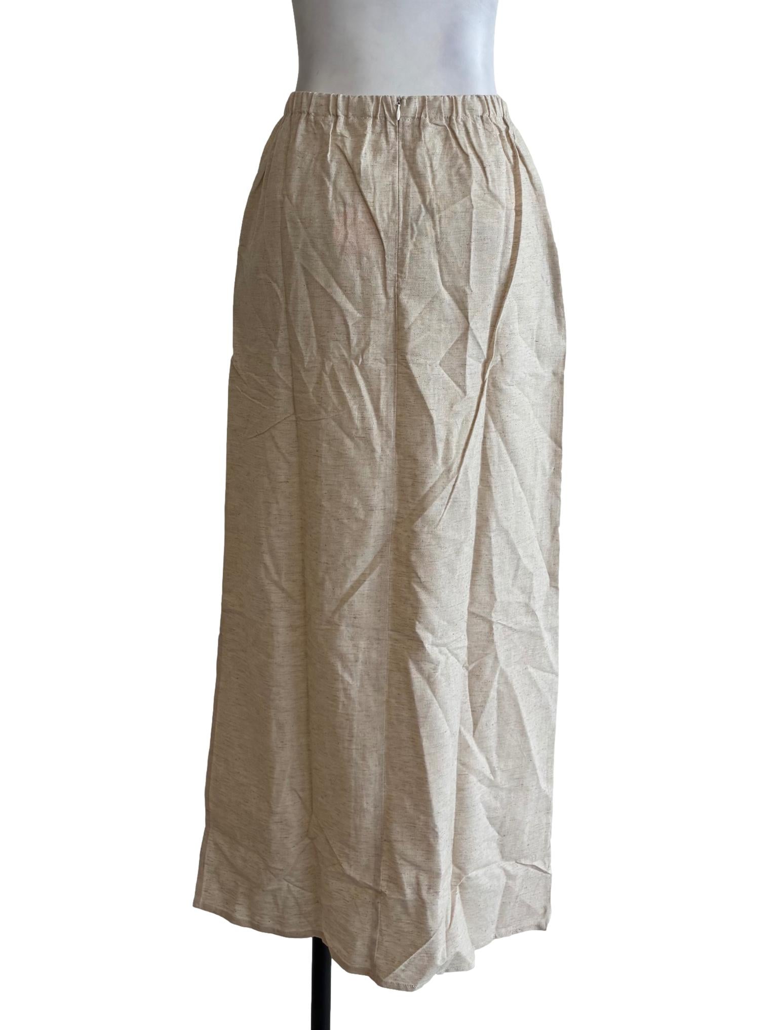 Beige Jaden Linen Drawstring Maxi Skirt