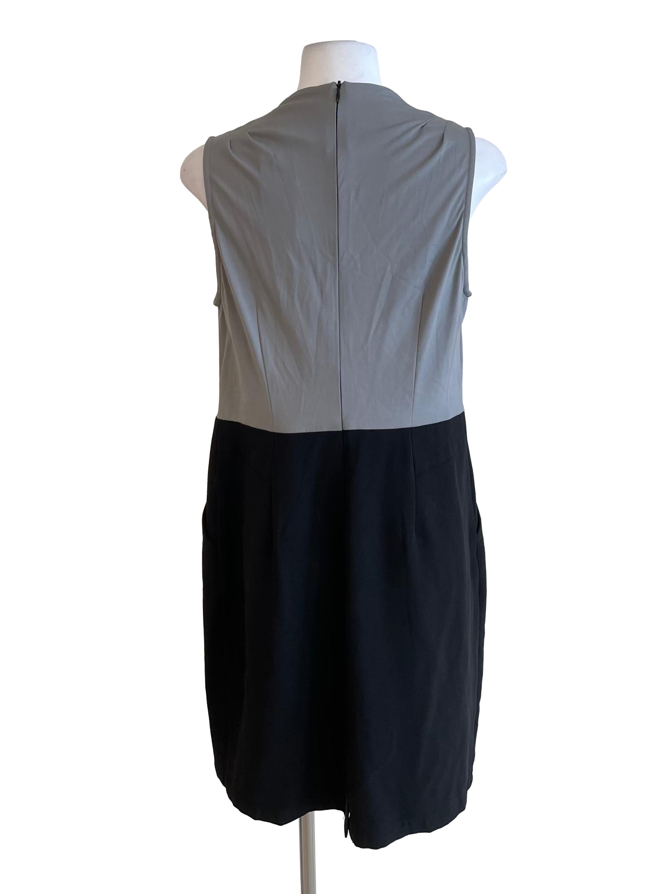 Grey & Black V Neck Overlay Slip Dress