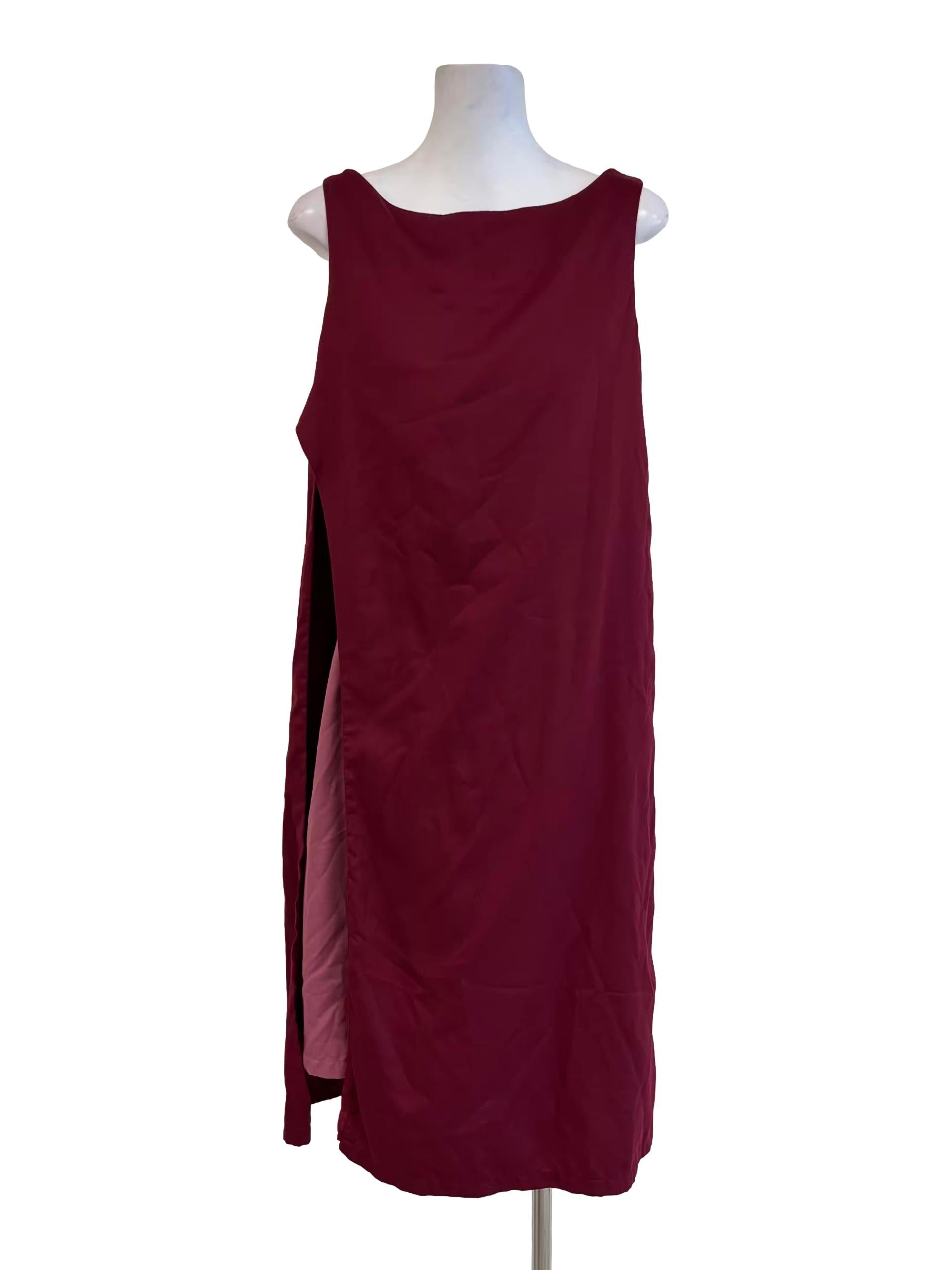 Wine Red Pink Inner Boat Neck Dress