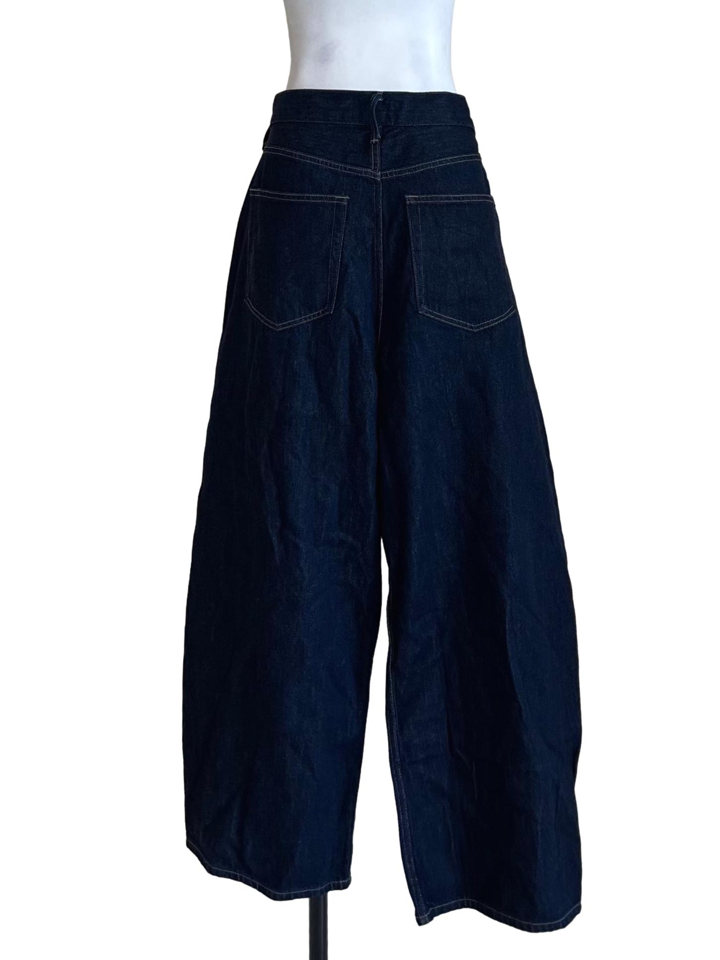 Dark Denim Blue Barrel Leg Jeans