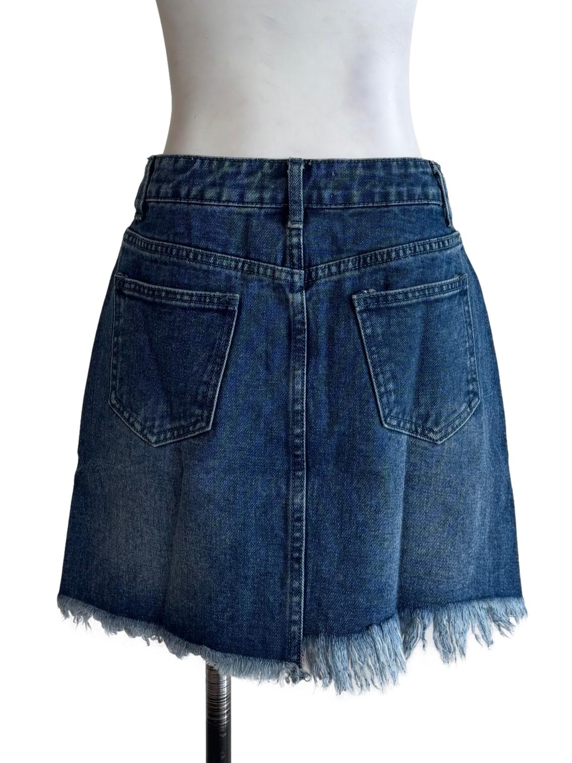 Blue Kass Frayed Denim Skirt