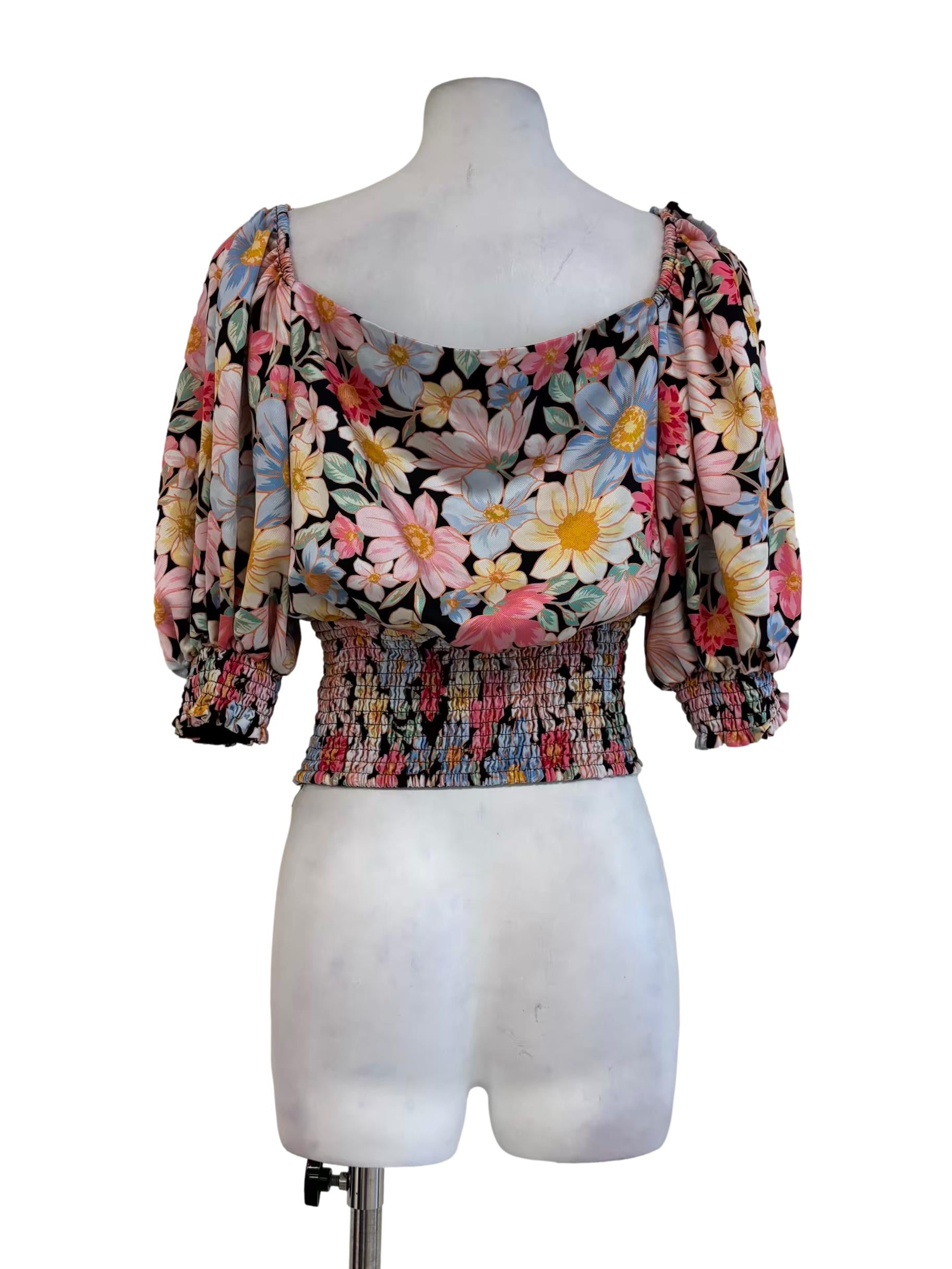 Multicolour Floral Front Tie Smocked Crop Top
