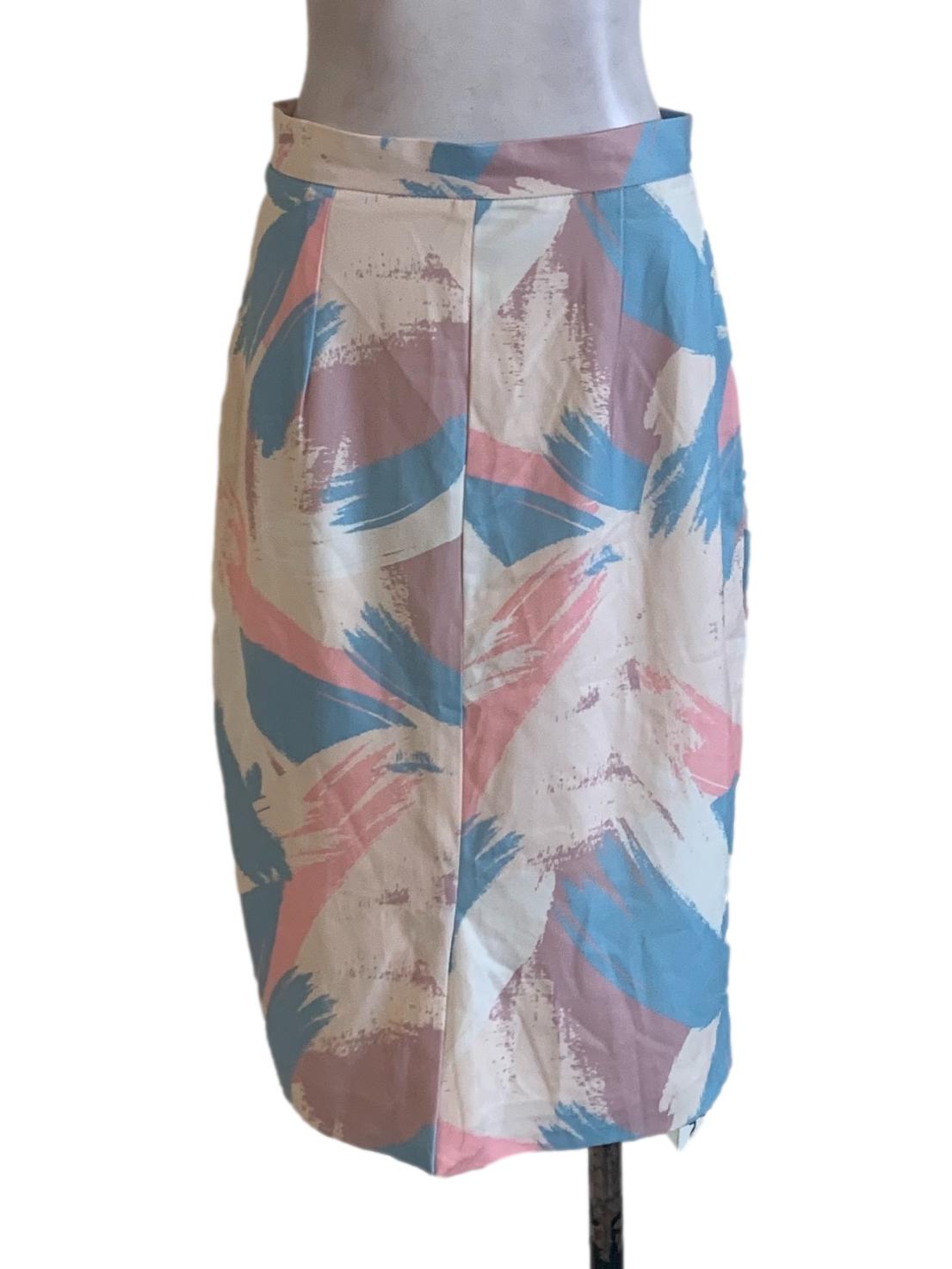 Cream Abstract Pencil Skirt