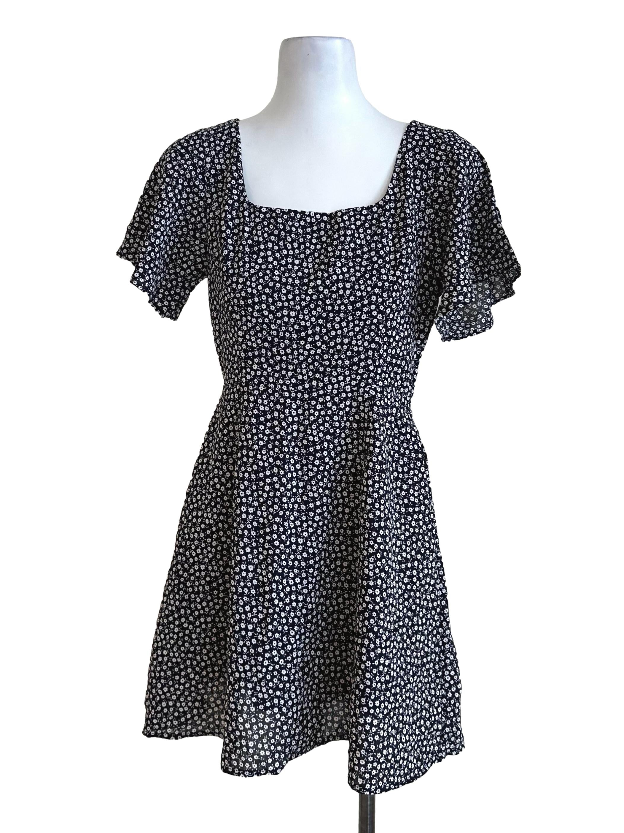 Midnight Blue Floral Pattern Dress