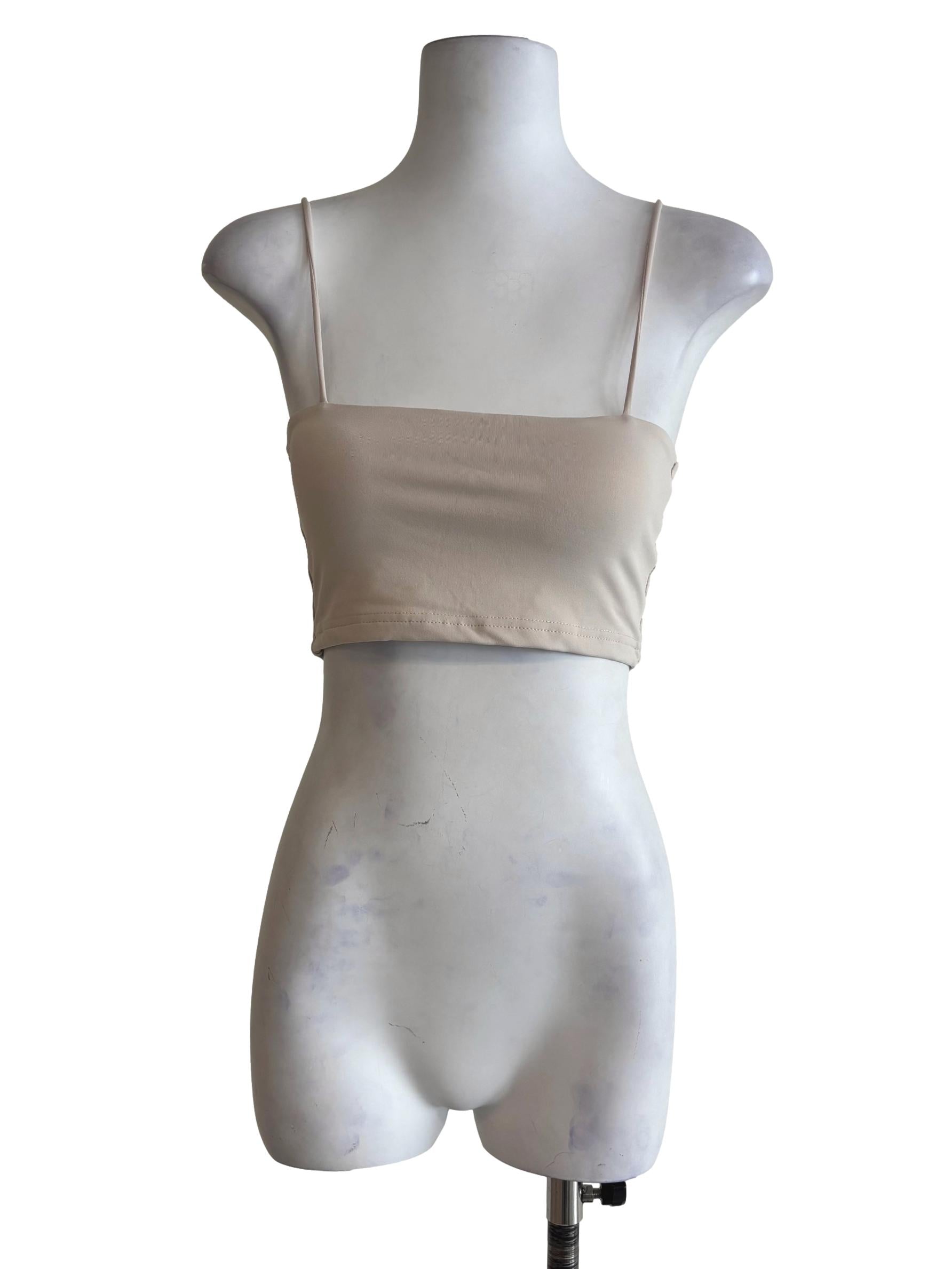 Beige Jalen Basic Crop Padded Top